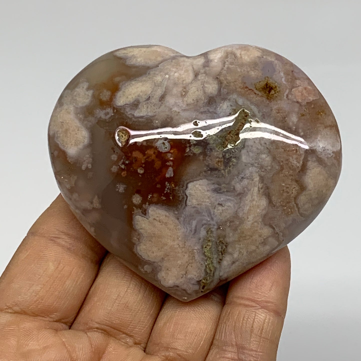 0.32 lbs, 2.4"x2.8"x1.1", Cherry Blossom Flower Agate Heart Crystal, B37169