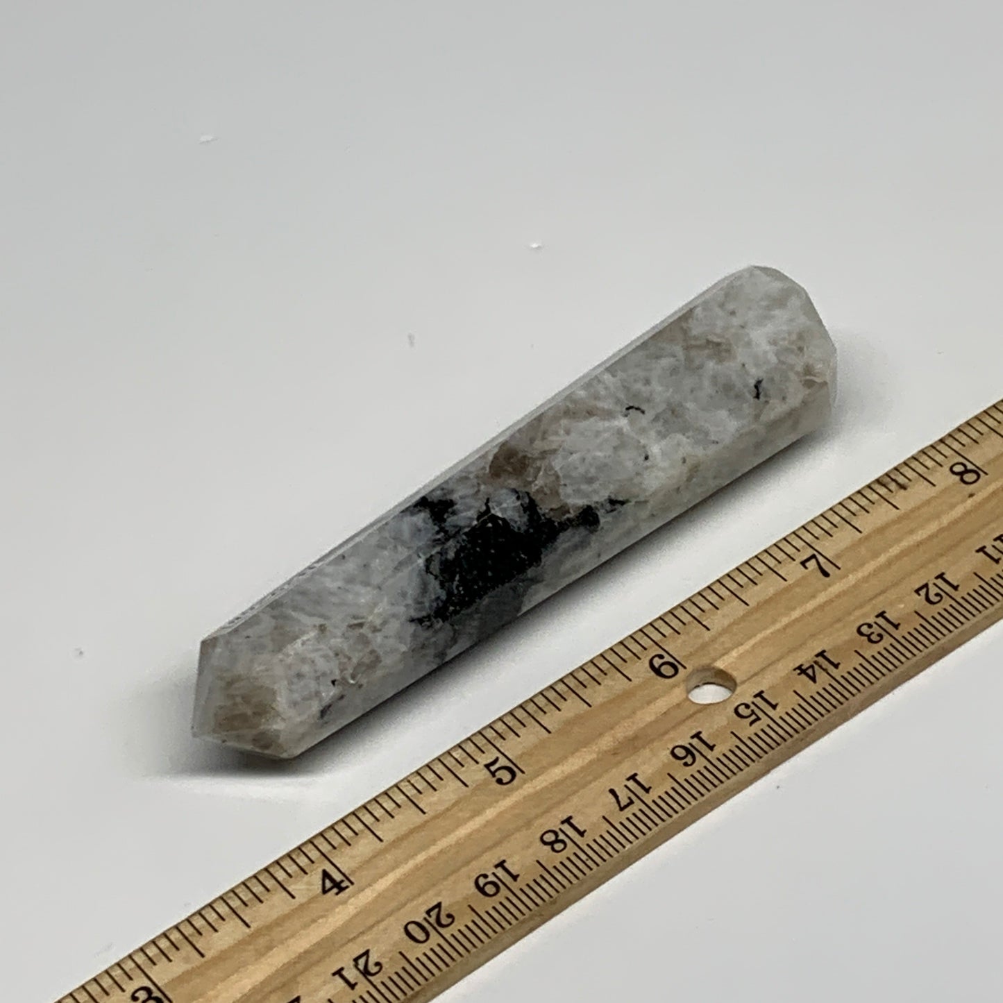 85.7g, 4"x0.8", Rainbow Moonstone Tower Obelisk Point Crystal @India, B29268