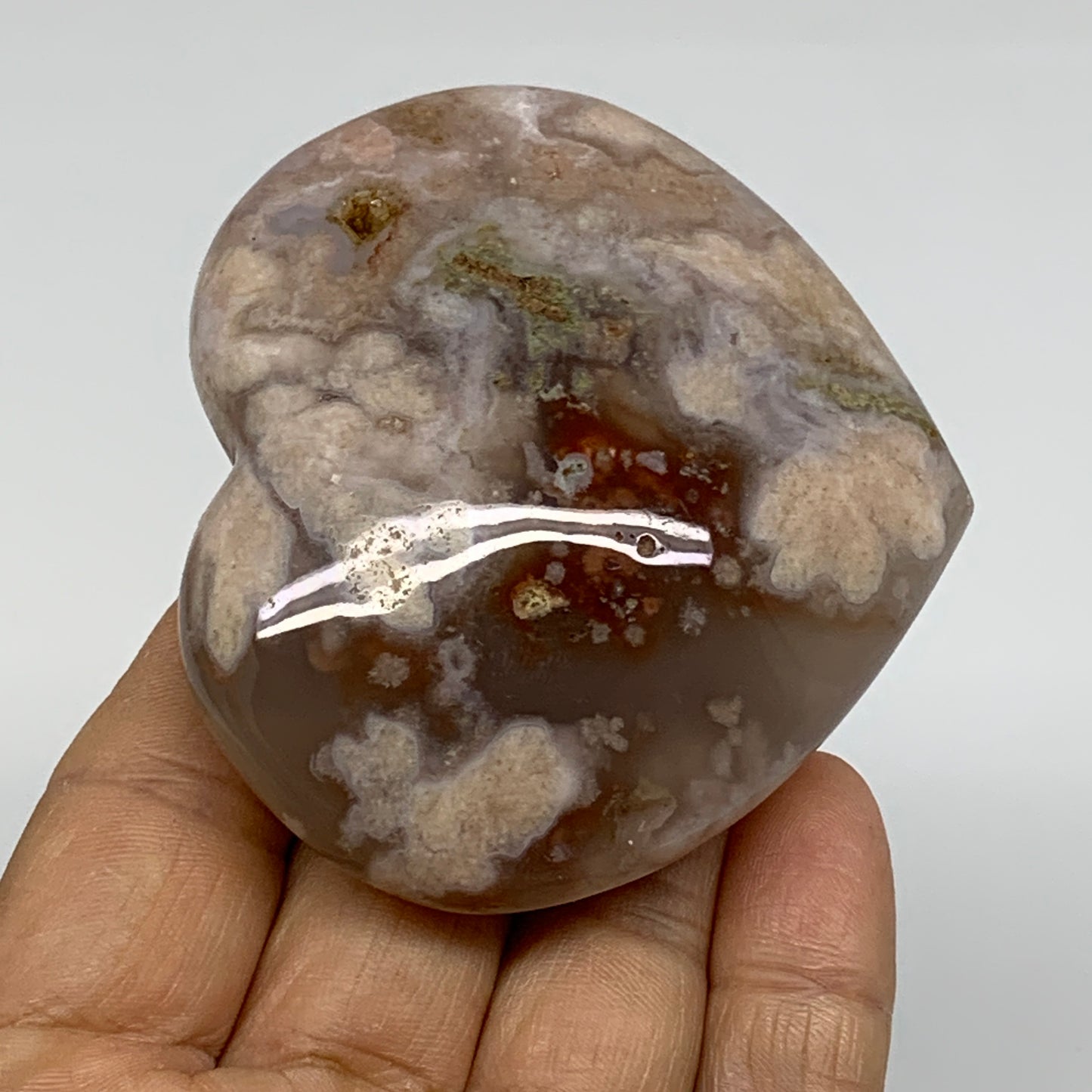 0.32 lbs, 2.4"x2.8"x1.1", Cherry Blossom Flower Agate Heart Crystal, B37169