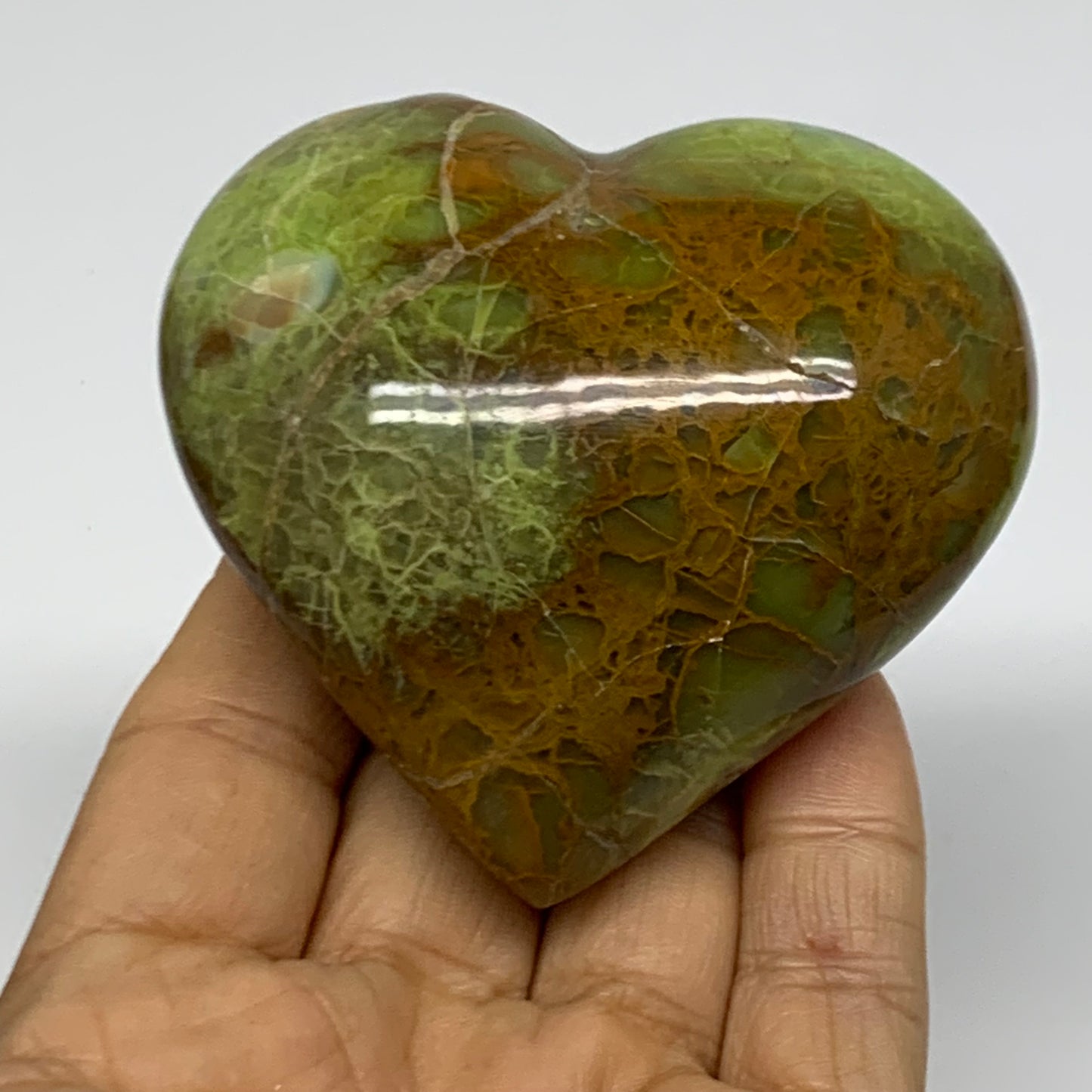 0.37 lbs, 2.7"x2.9"x1.5", Green Opal Heart Polished Gemstone Crystal, B37983