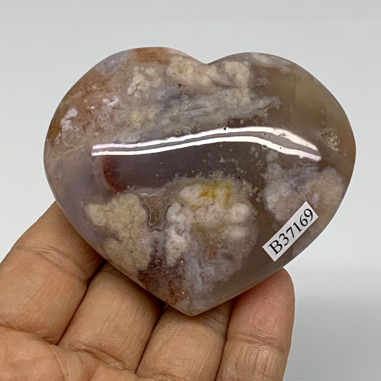 0.32 lbs, 2.4"x2.8"x1.1", Cherry Blossom Flower Agate Heart Crystal, B37169