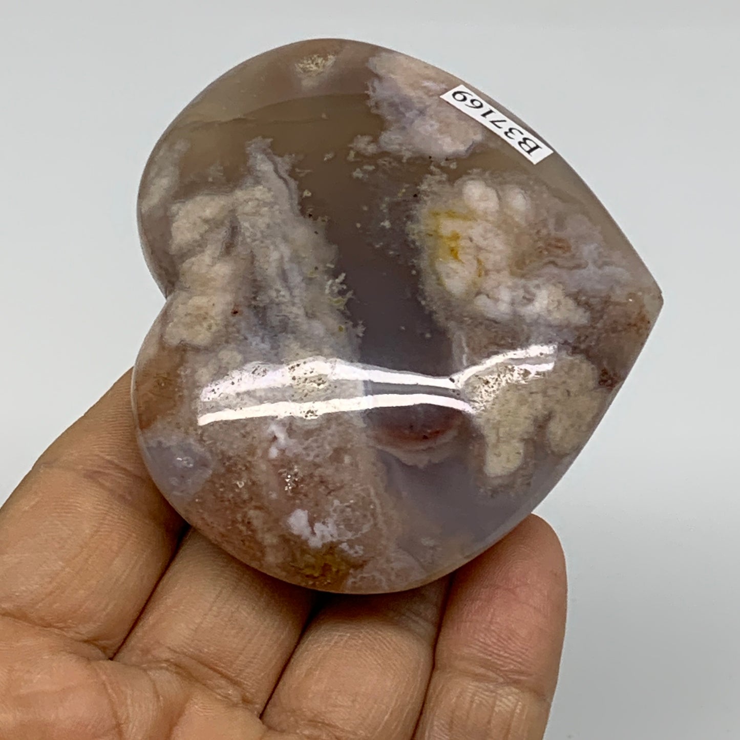 0.32 lbs, 2.4"x2.8"x1.1", Cherry Blossom Flower Agate Heart Crystal, B37169