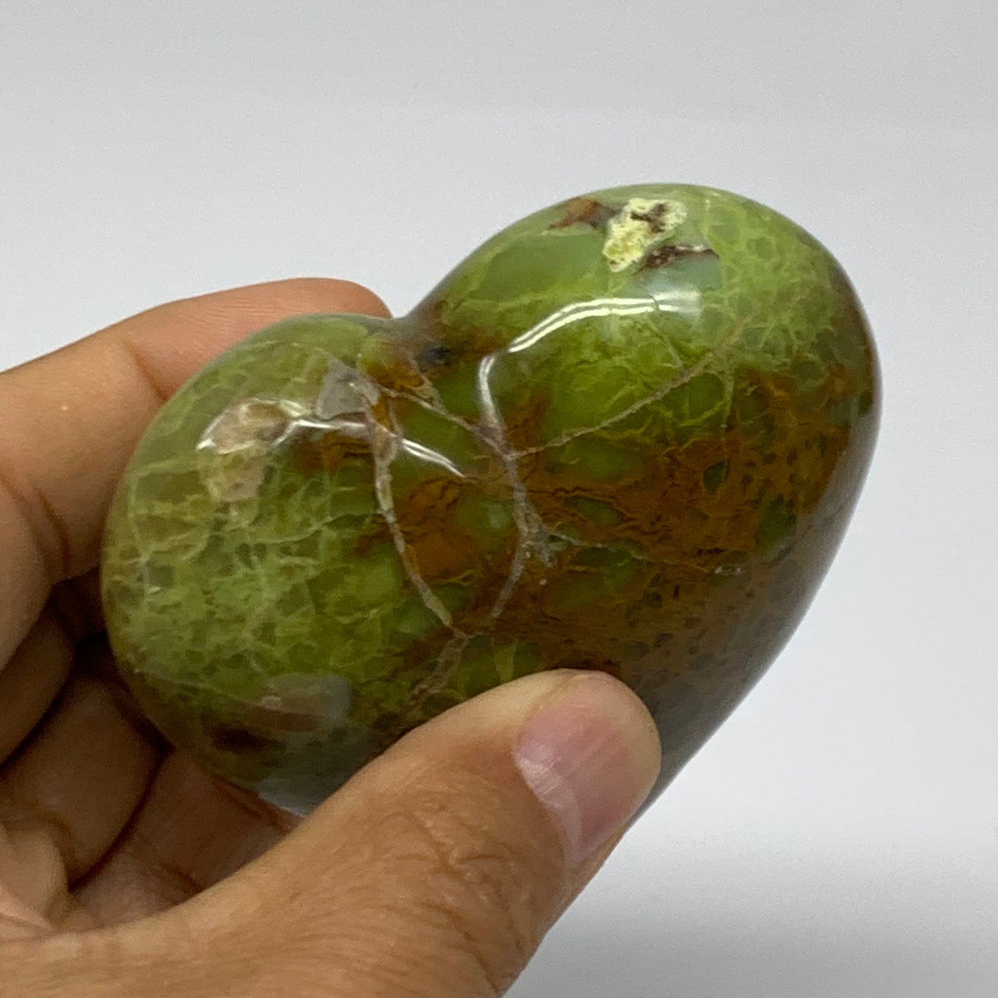 0.37 lbs, 2.7"x2.9"x1.5", Green Opal Heart Polished Gemstone Crystal, B37983