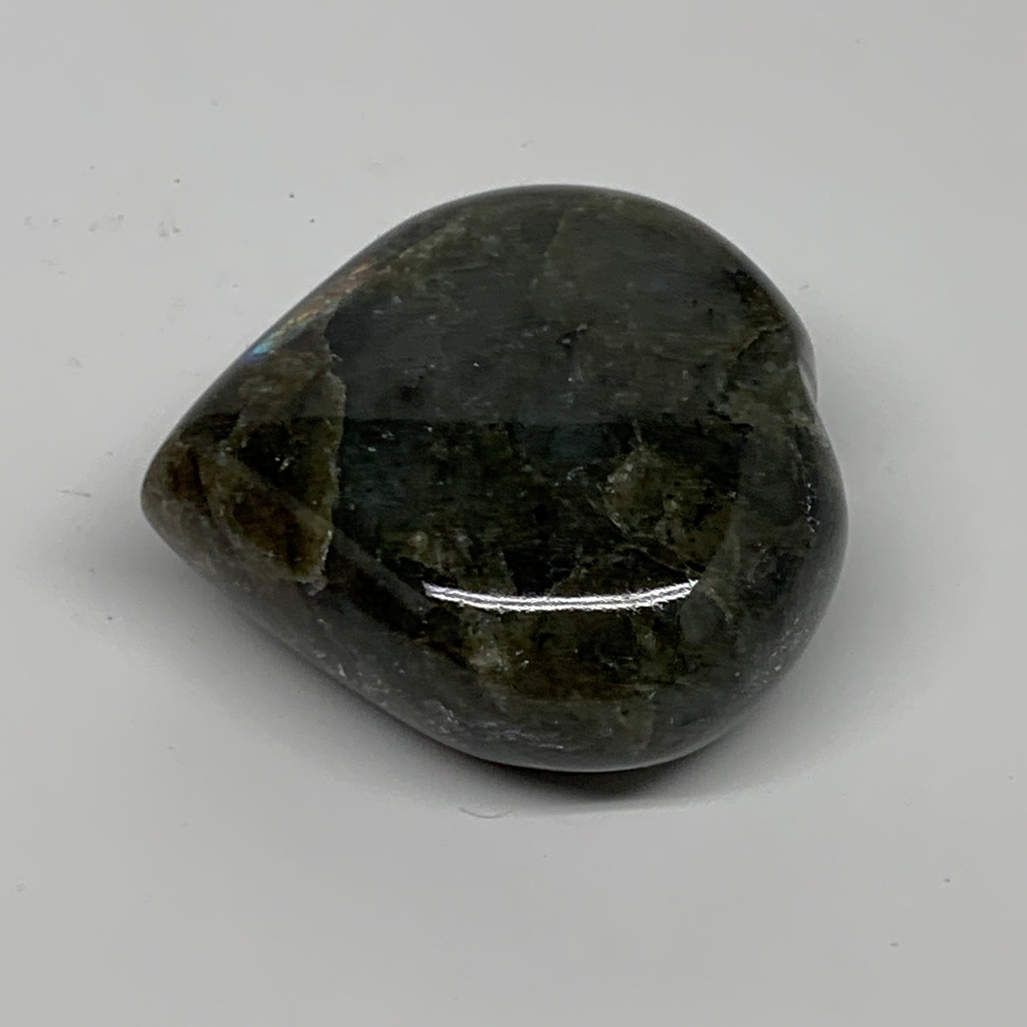 116g, 2.2"x2.2"x1", Natural Labradorite Heart Polished Crystal, B34938