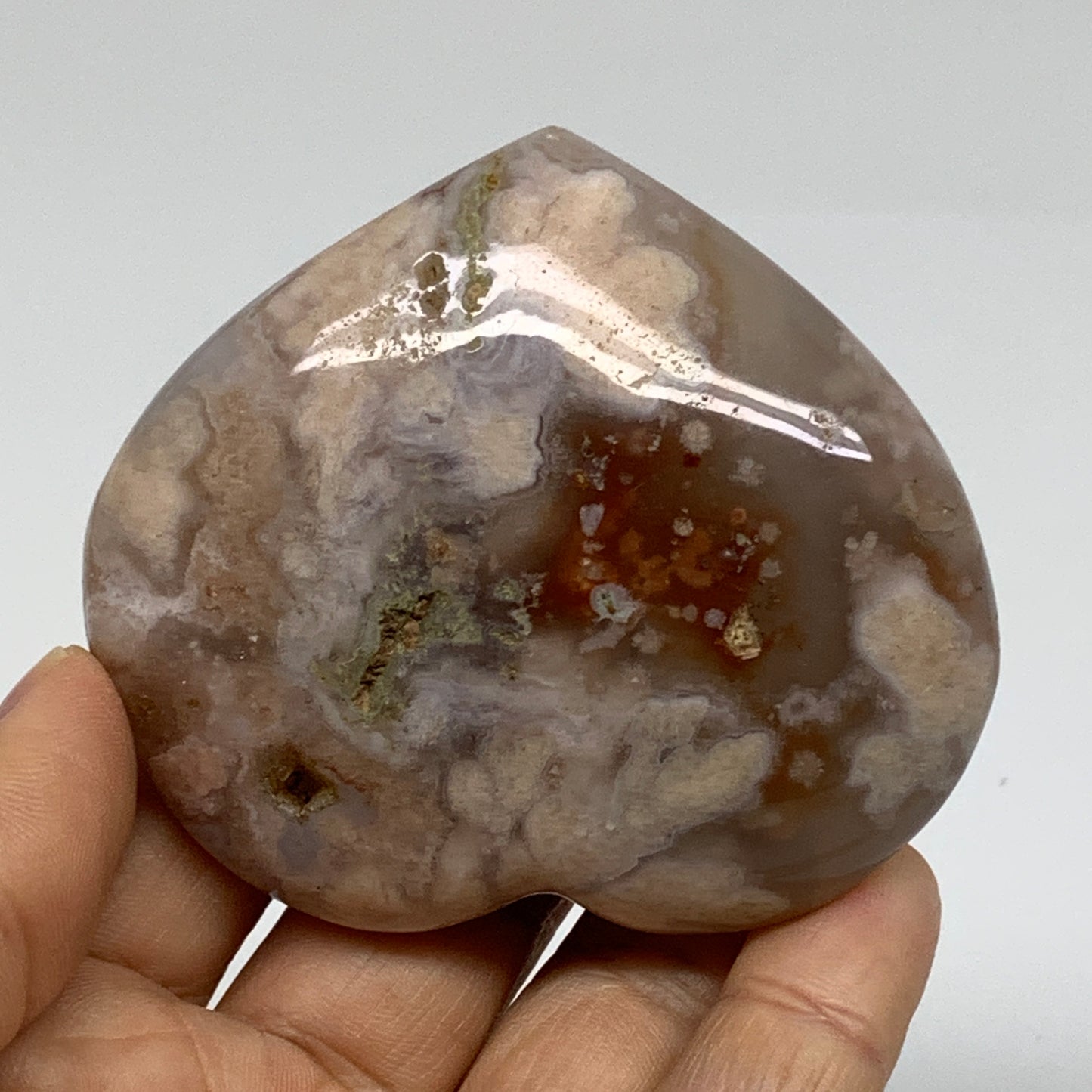 0.32 lbs, 2.4"x2.8"x1.1", Cherry Blossom Flower Agate Heart Crystal, B37169