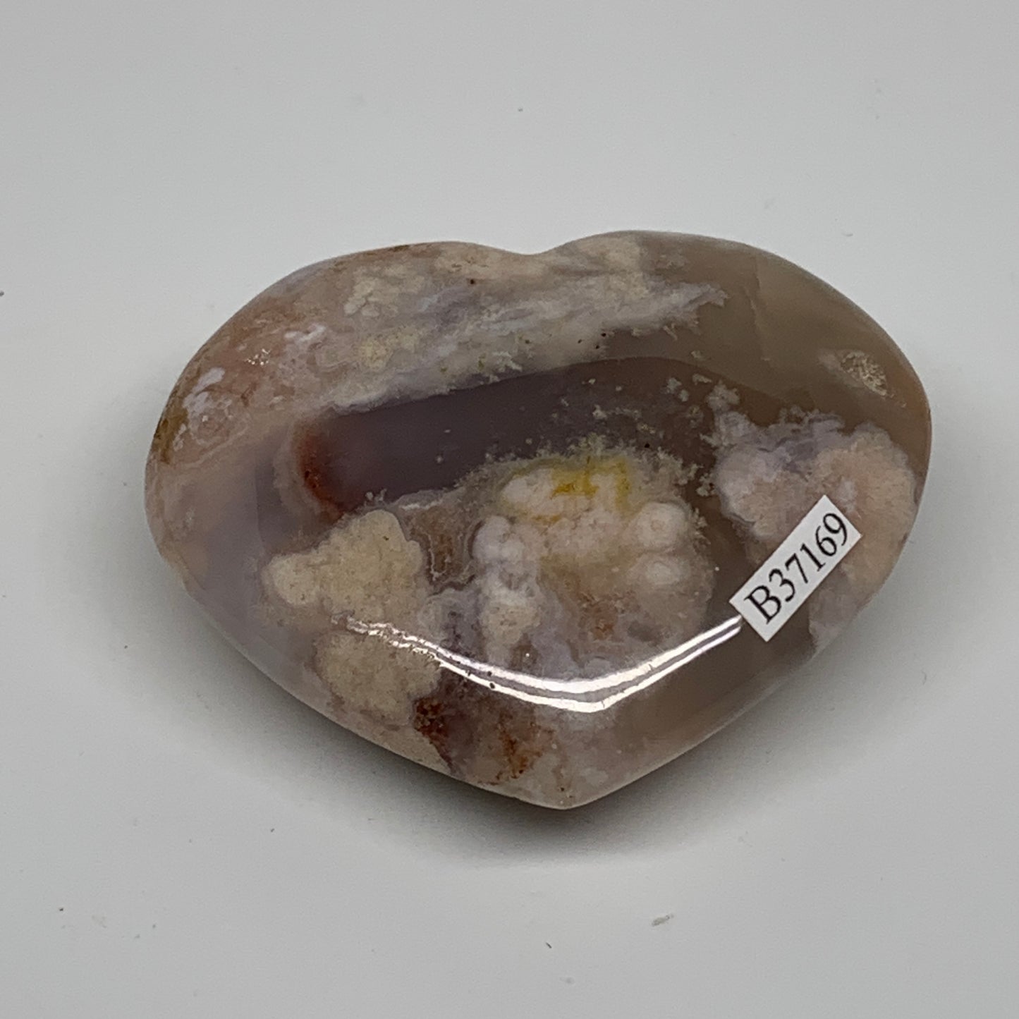 0.32 lbs, 2.4"x2.8"x1.1", Cherry Blossom Flower Agate Heart Crystal, B37169
