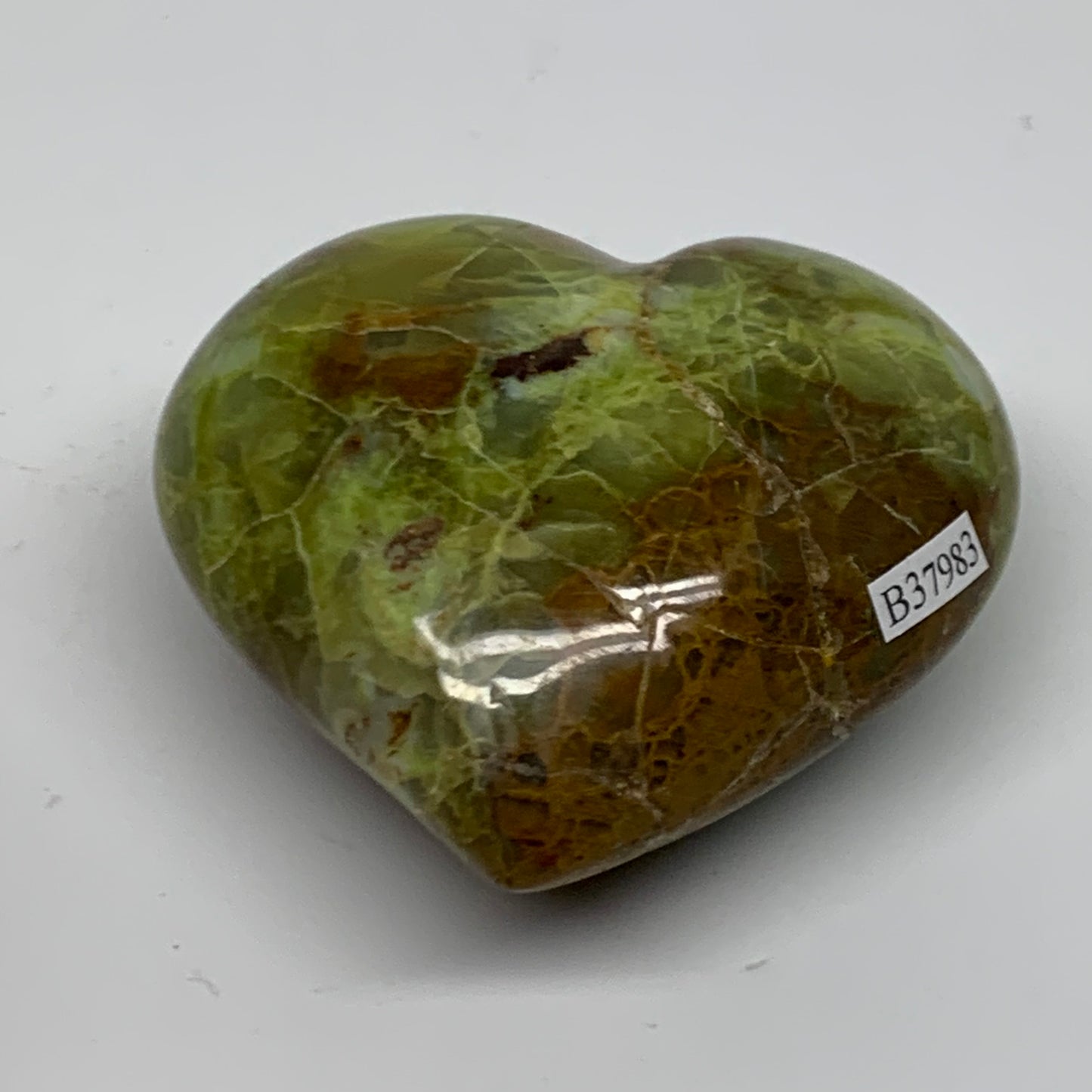 0.37 lbs, 2.7"x2.9"x1.5", Green Opal Heart Polished Gemstone Crystal, B37983
