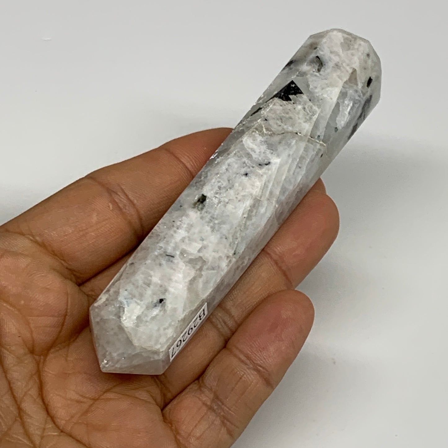 90.3g, 4.2"x0.8", Rainbow Moonstone Tower Obelisk Point Crystal @India, B29267