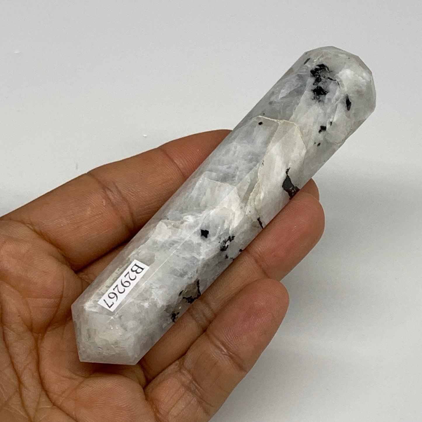 90.3g, 4.2"x0.8", Rainbow Moonstone Tower Obelisk Point Crystal @India, B29267