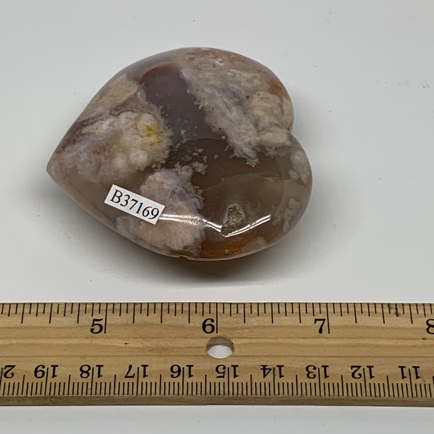 0.32 lbs, 2.4"x2.8"x1.1", Cherry Blossom Flower Agate Heart Crystal, B37169