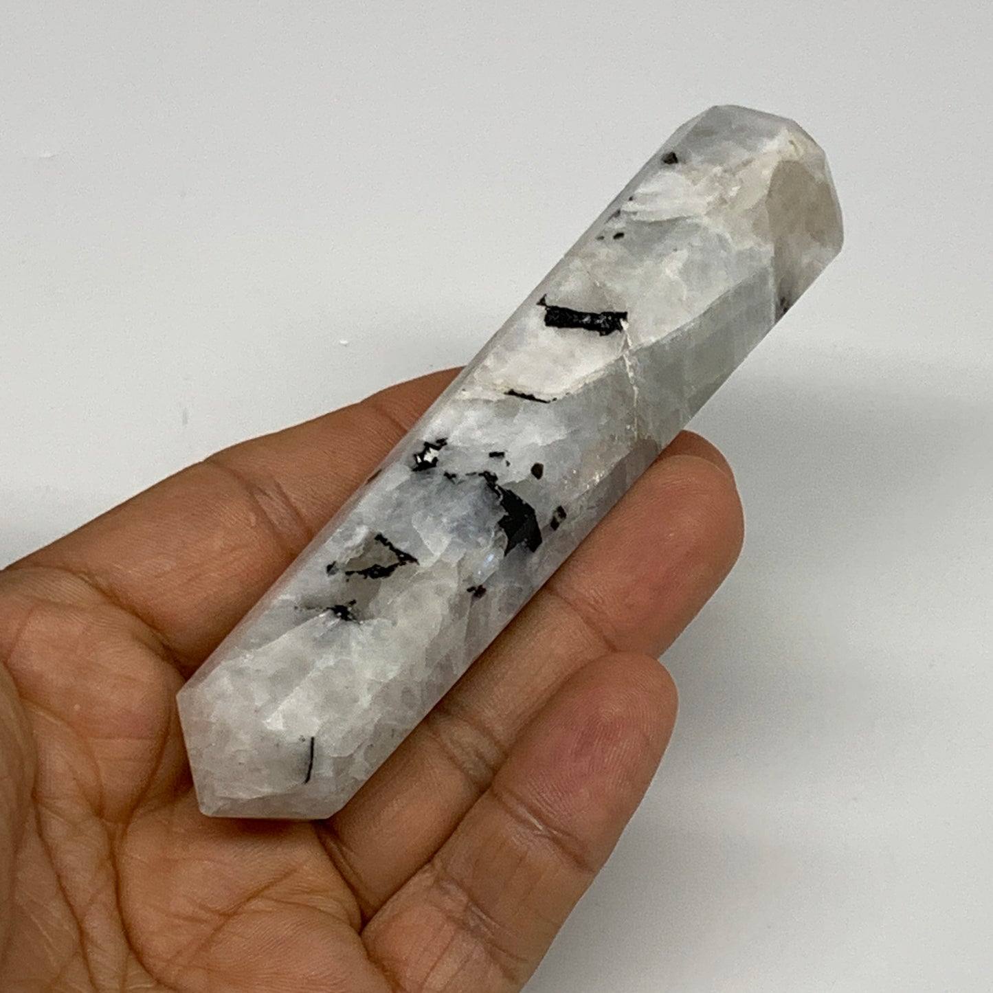 90.3g, 4.2"x0.8", Rainbow Moonstone Tower Obelisk Point Crystal @India, B29267