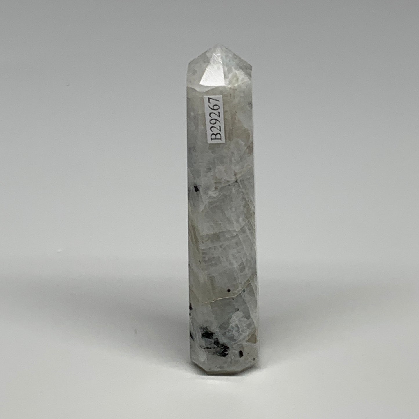 90.3g, 4.2"x0.8", Rainbow Moonstone Tower Obelisk Point Crystal @India, B29267