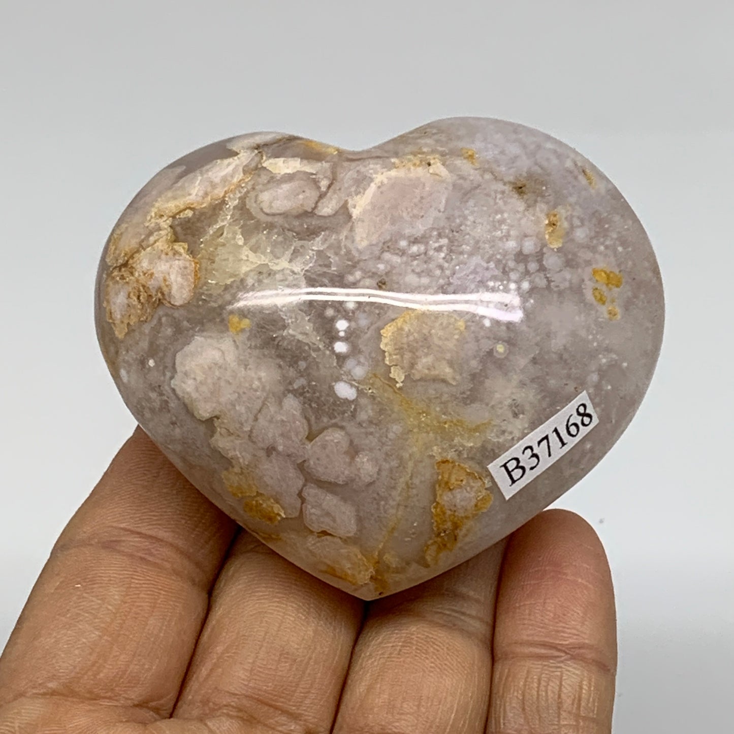 0.37 lbs, 2.3"x2.6"x1.3", Cherry Blossom Flower Agate Heart Crystal, B37168