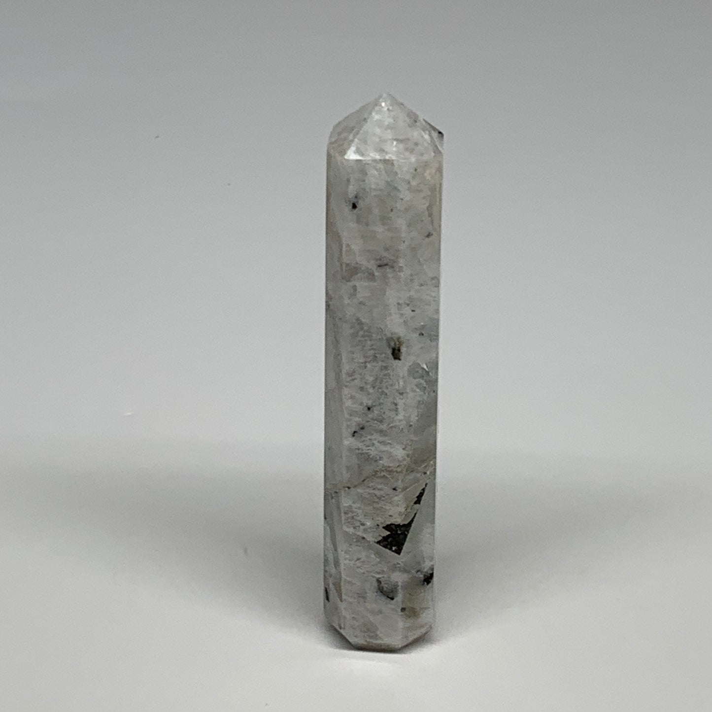 90.3g, 4.2"x0.8", Rainbow Moonstone Tower Obelisk Point Crystal @India, B29267