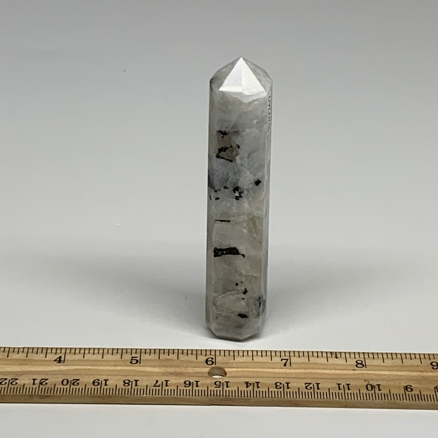 90.3g, 4.2"x0.8", Rainbow Moonstone Tower Obelisk Point Crystal @India, B29267