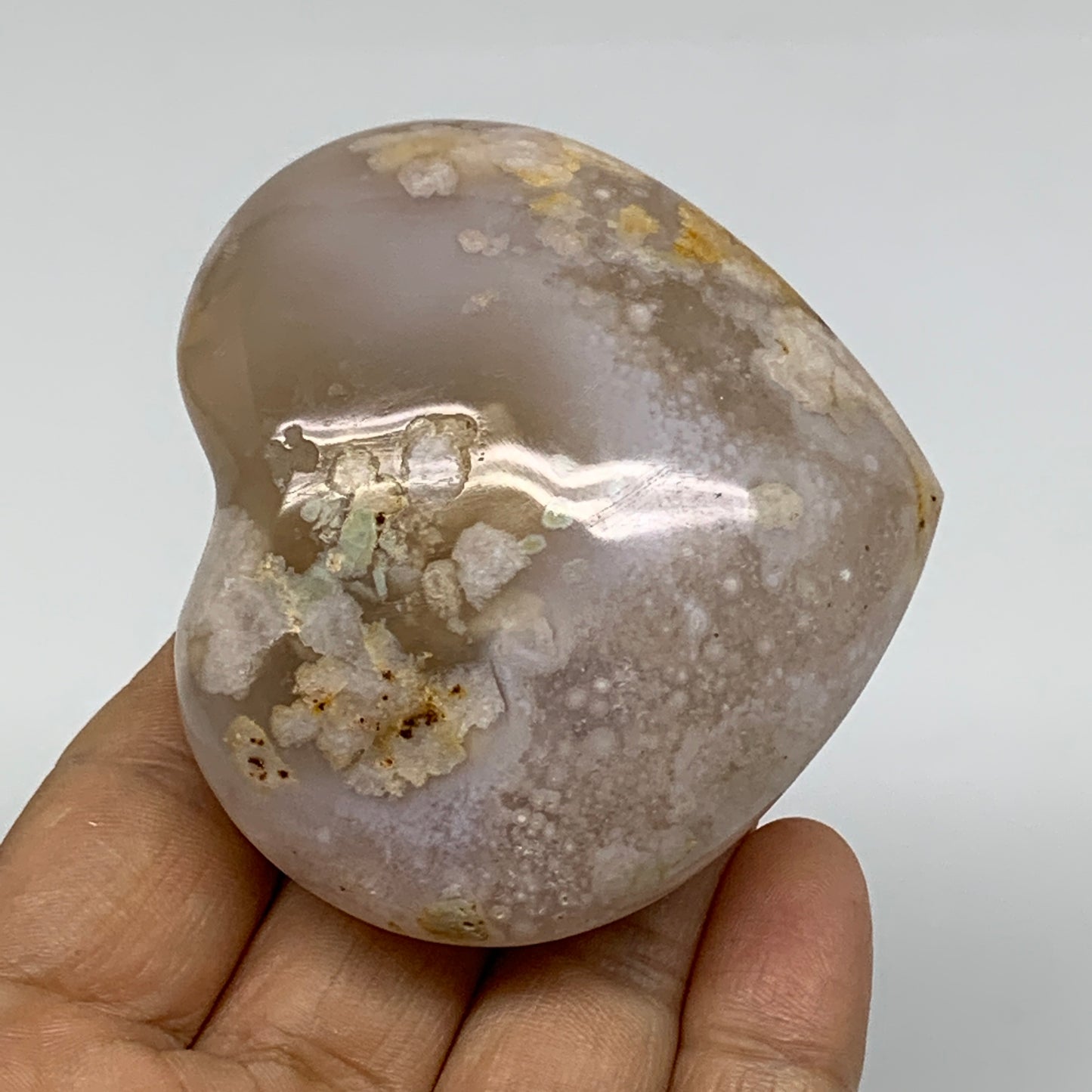 0.37 lbs, 2.3"x2.6"x1.3", Cherry Blossom Flower Agate Heart Crystal, B37168