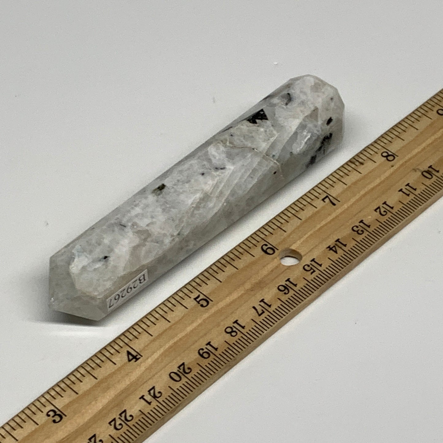 90.3g, 4.2"x0.8", Rainbow Moonstone Tower Obelisk Point Crystal @India, B29267