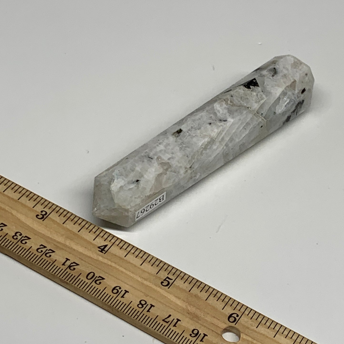 90.3g, 4.2"x0.8", Rainbow Moonstone Tower Obelisk Point Crystal @India, B29267