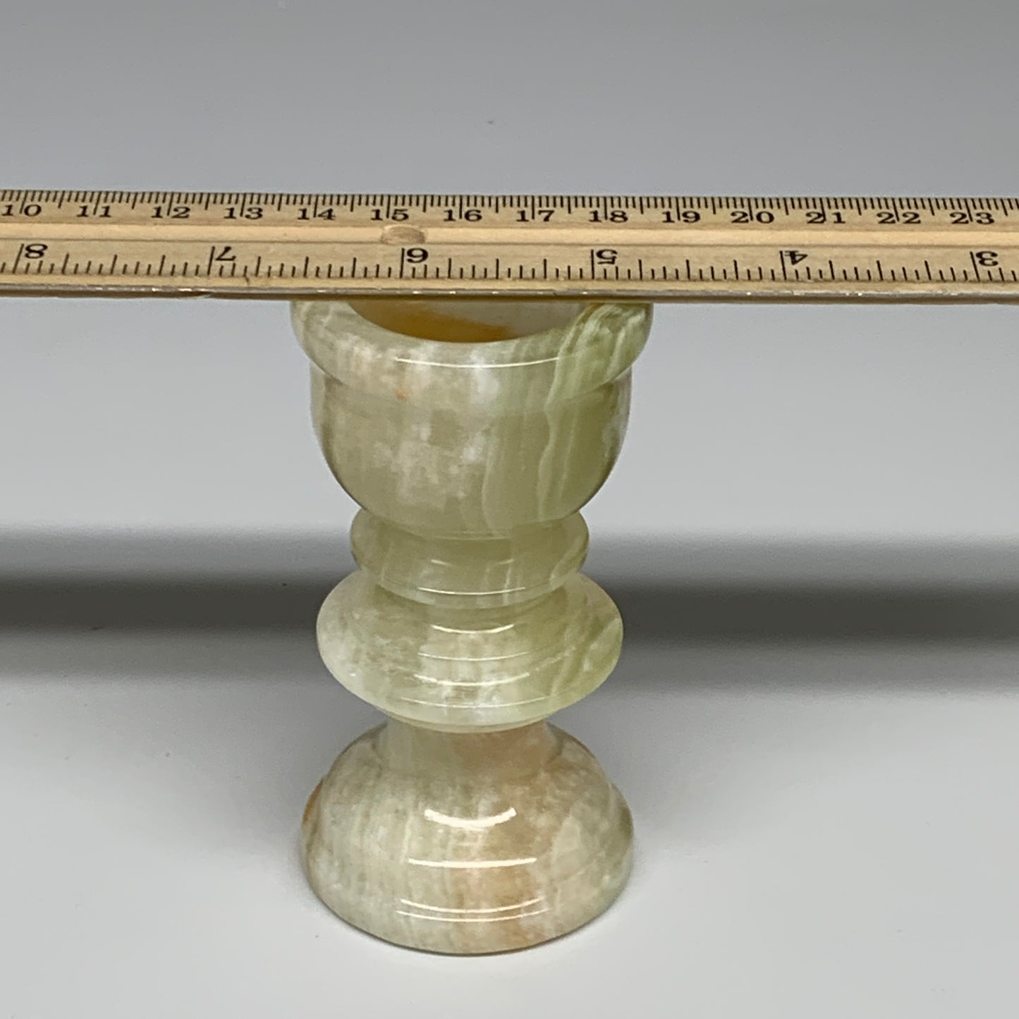 268g, 3.8"x1.9", Natural Green Onyx Candle Holder Gemstone Hand Carved, B32162