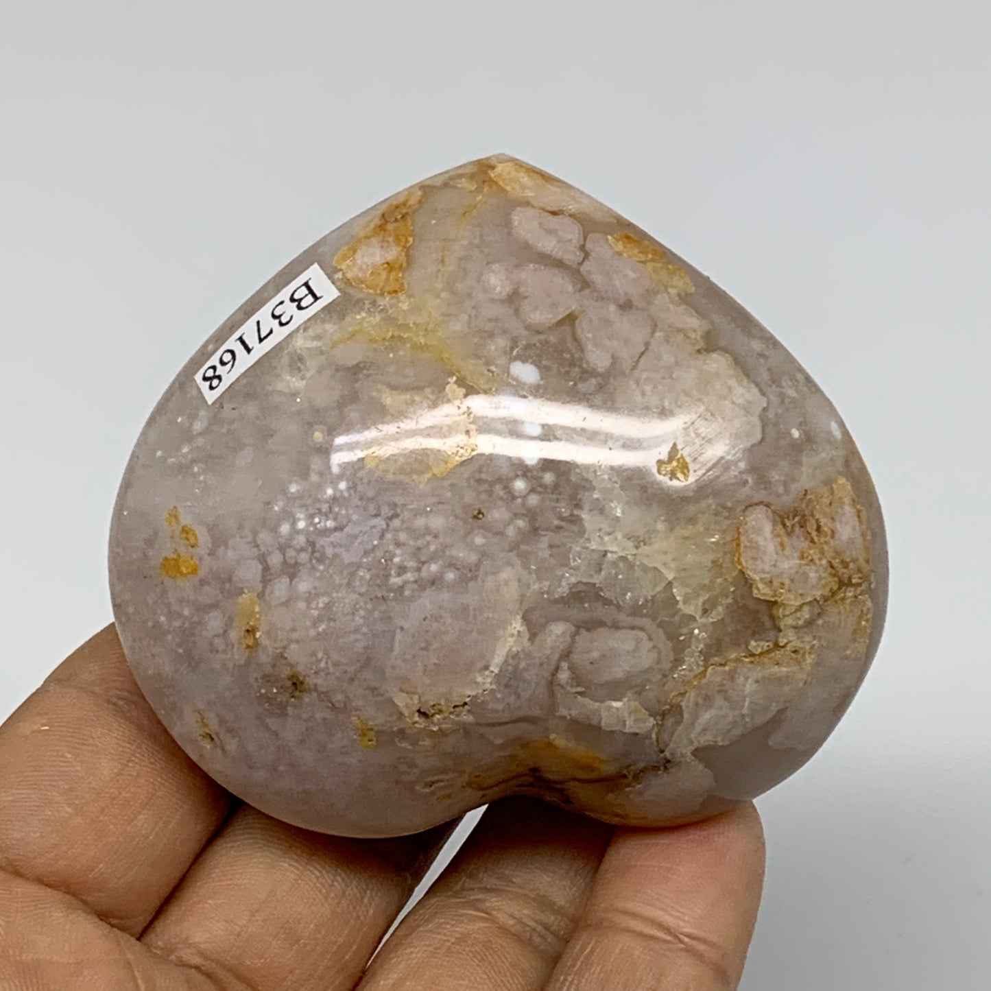 0.37 lbs, 2.3"x2.6"x1.3", Cherry Blossom Flower Agate Heart Crystal, B37168