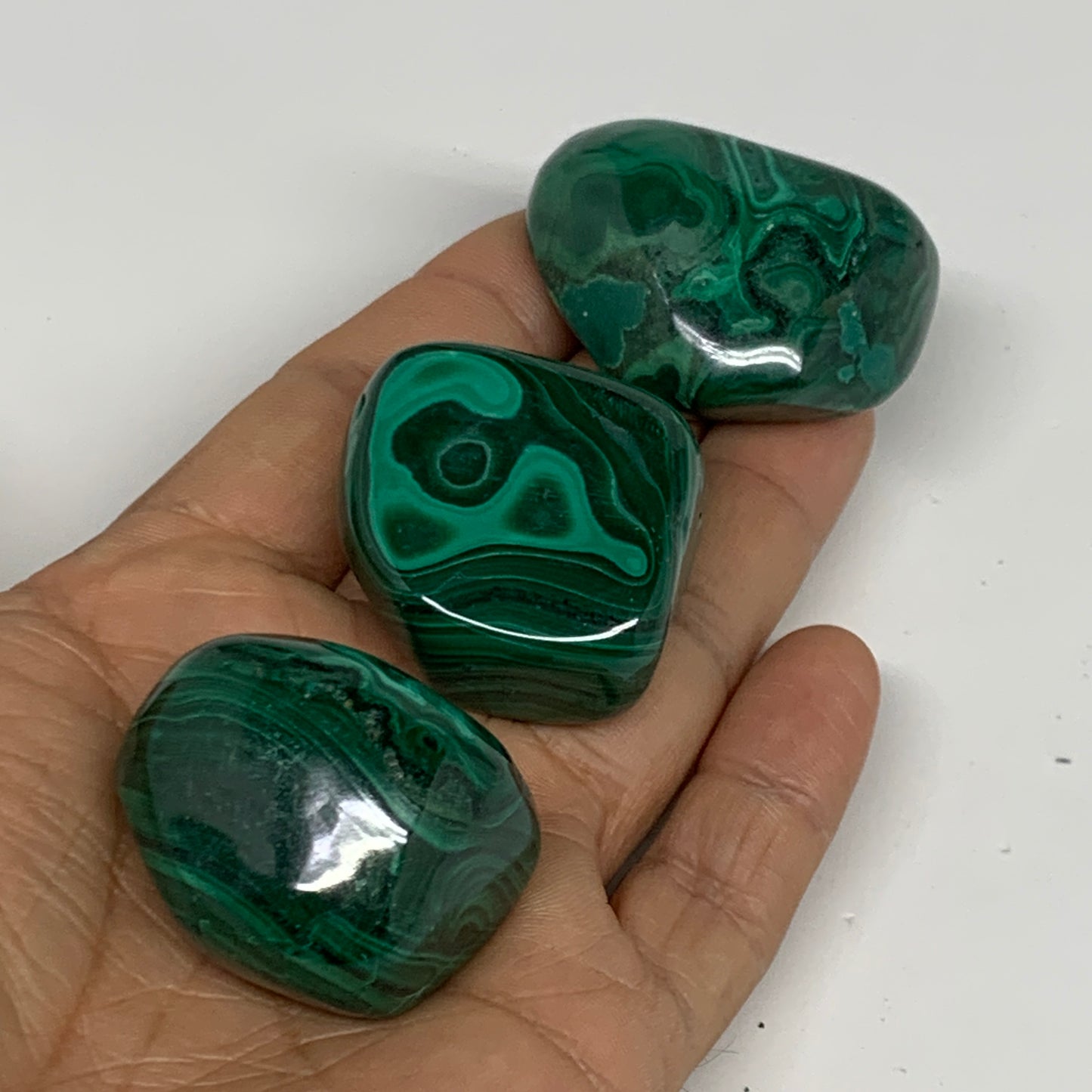 171.4g, 1.3"-1.7", 3pcs, Natural Small Malachite Tumbled Polished, B32842