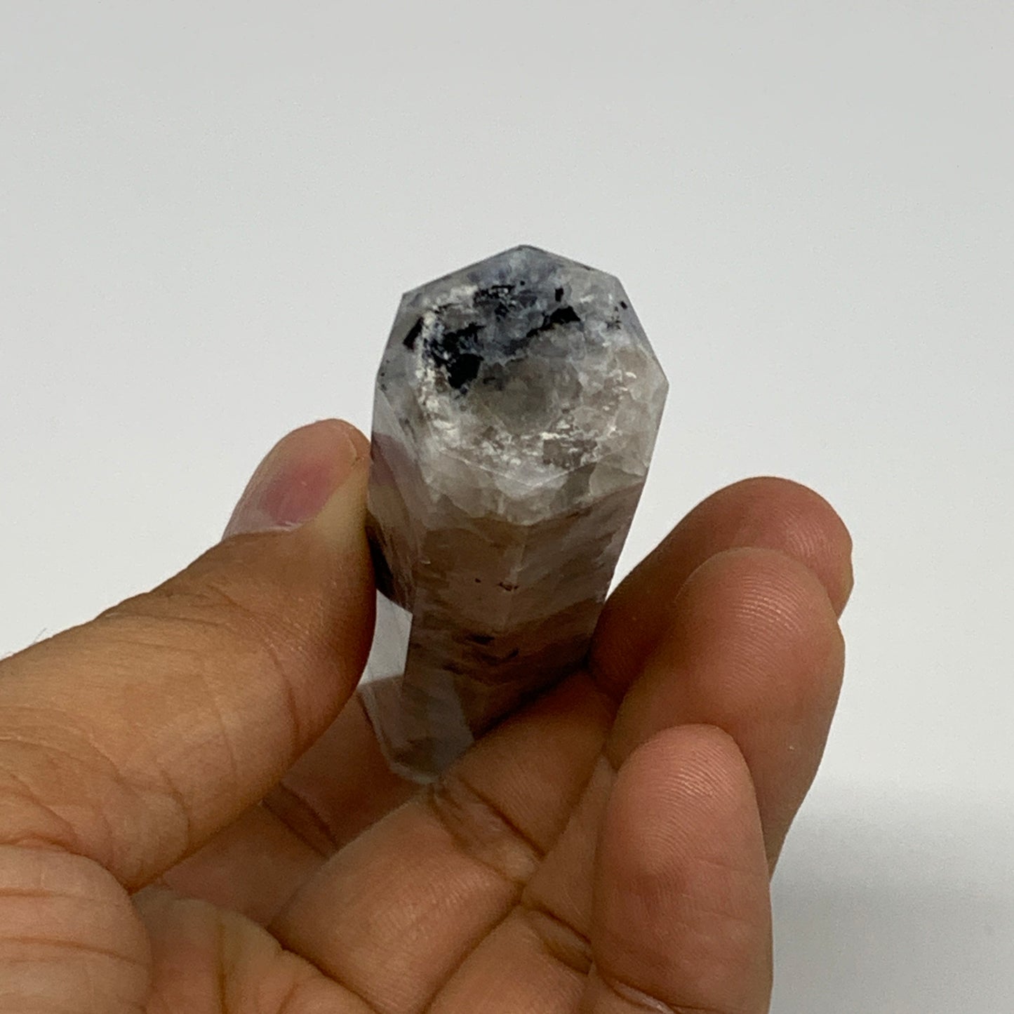 71.1g, 3.7"x0.8", Rainbow Moonstone Tower Obelisk Point Crystal @India, B29266