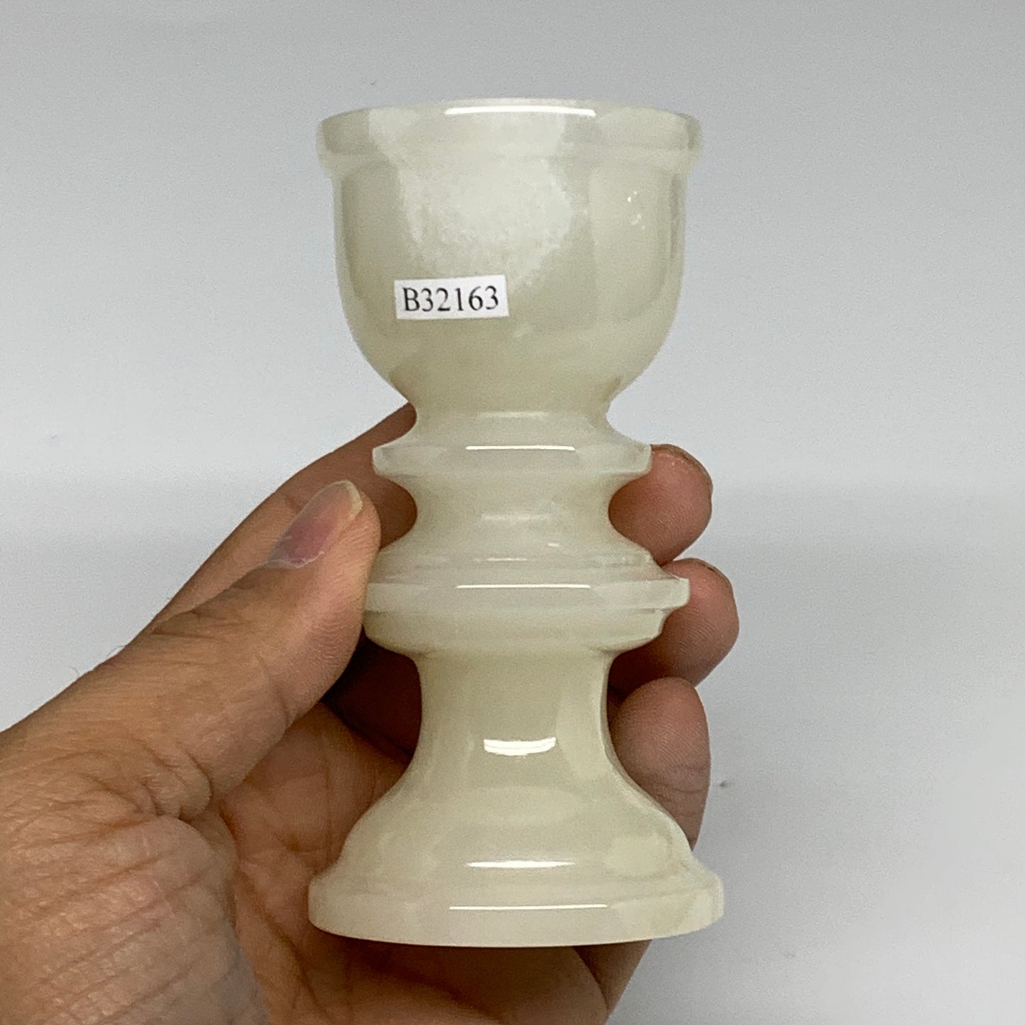 234g, 3.8"x1.9", Natural Green Onyx Candle Holder Gemstone Hand Carved, B32163