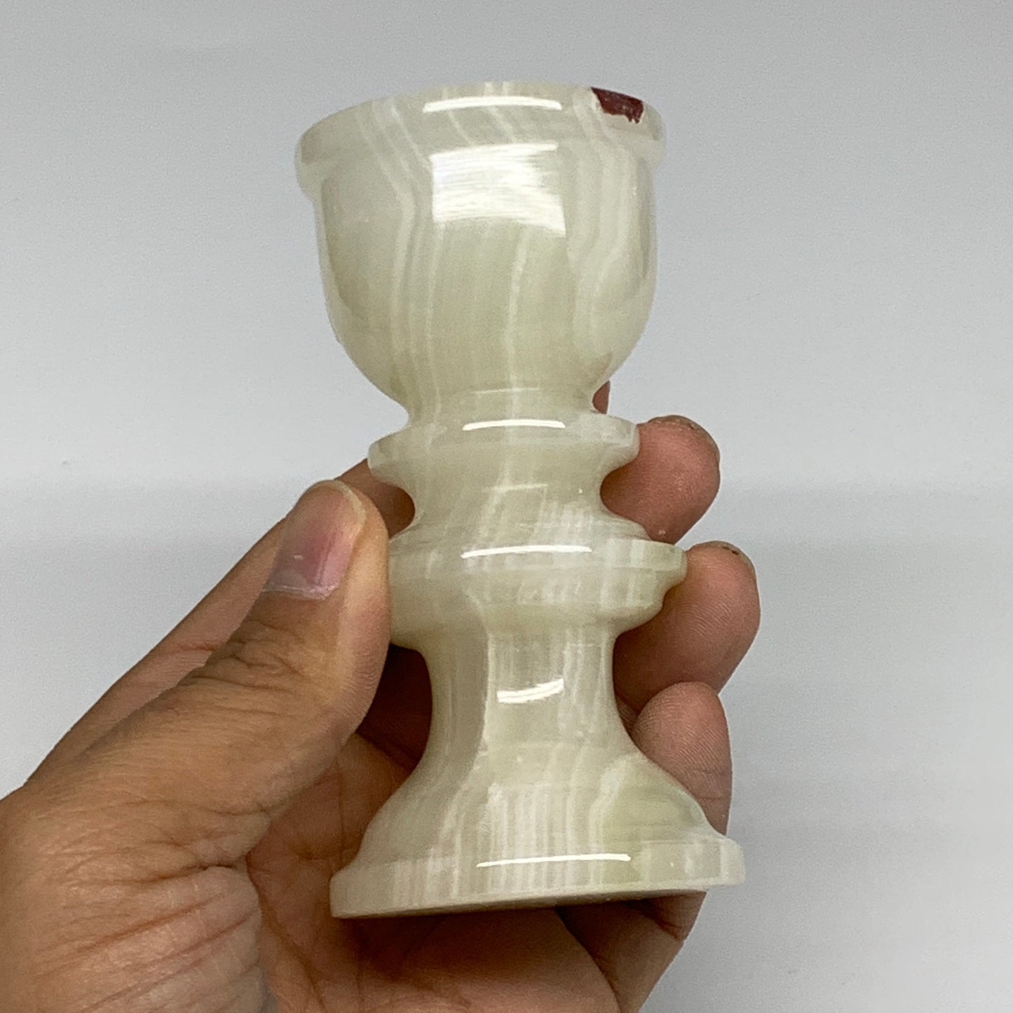 234g, 3.8"x1.9", Natural Green Onyx Candle Holder Gemstone Hand Carved, B32163