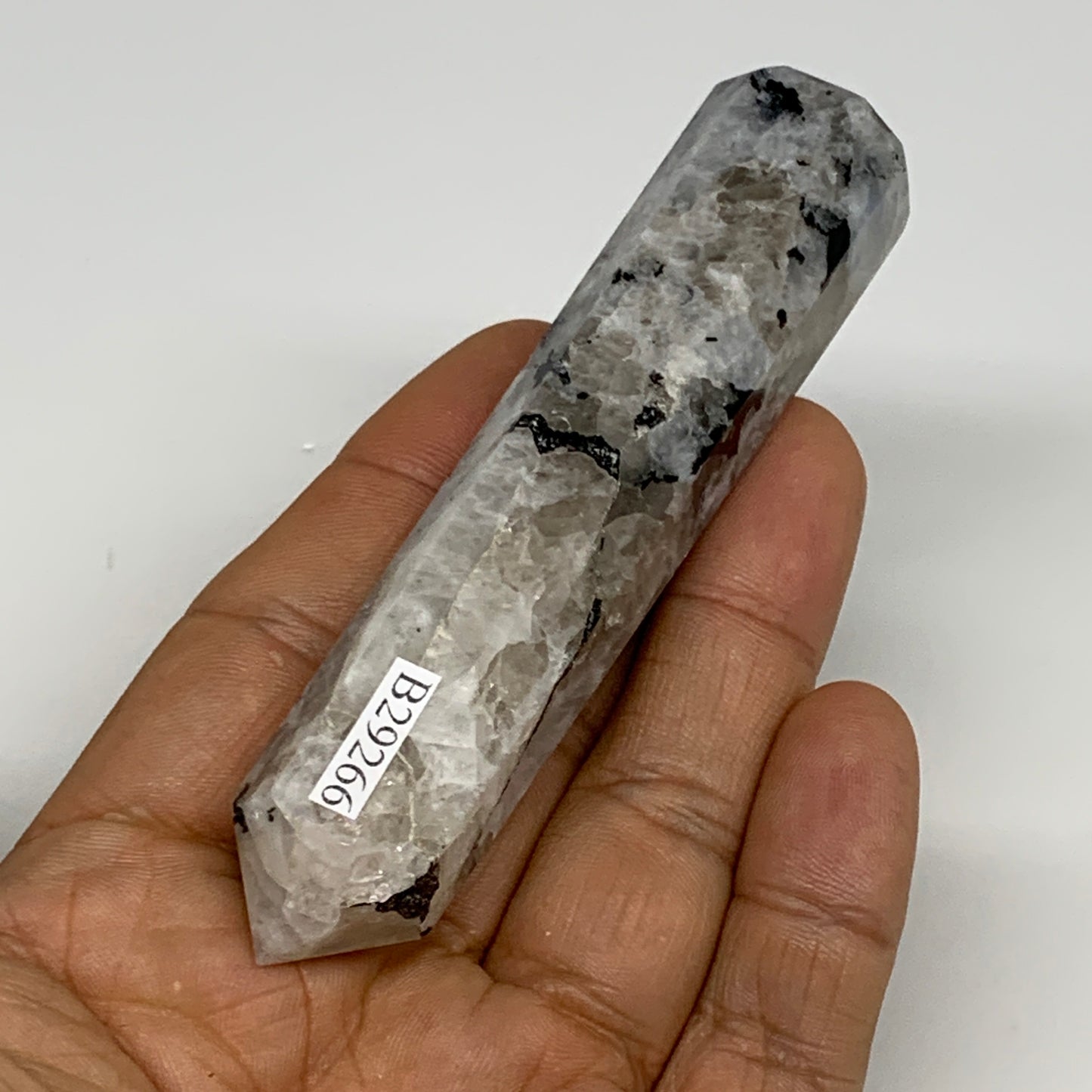 71.1g, 3.7"x0.8", Rainbow Moonstone Tower Obelisk Point Crystal @India, B29266