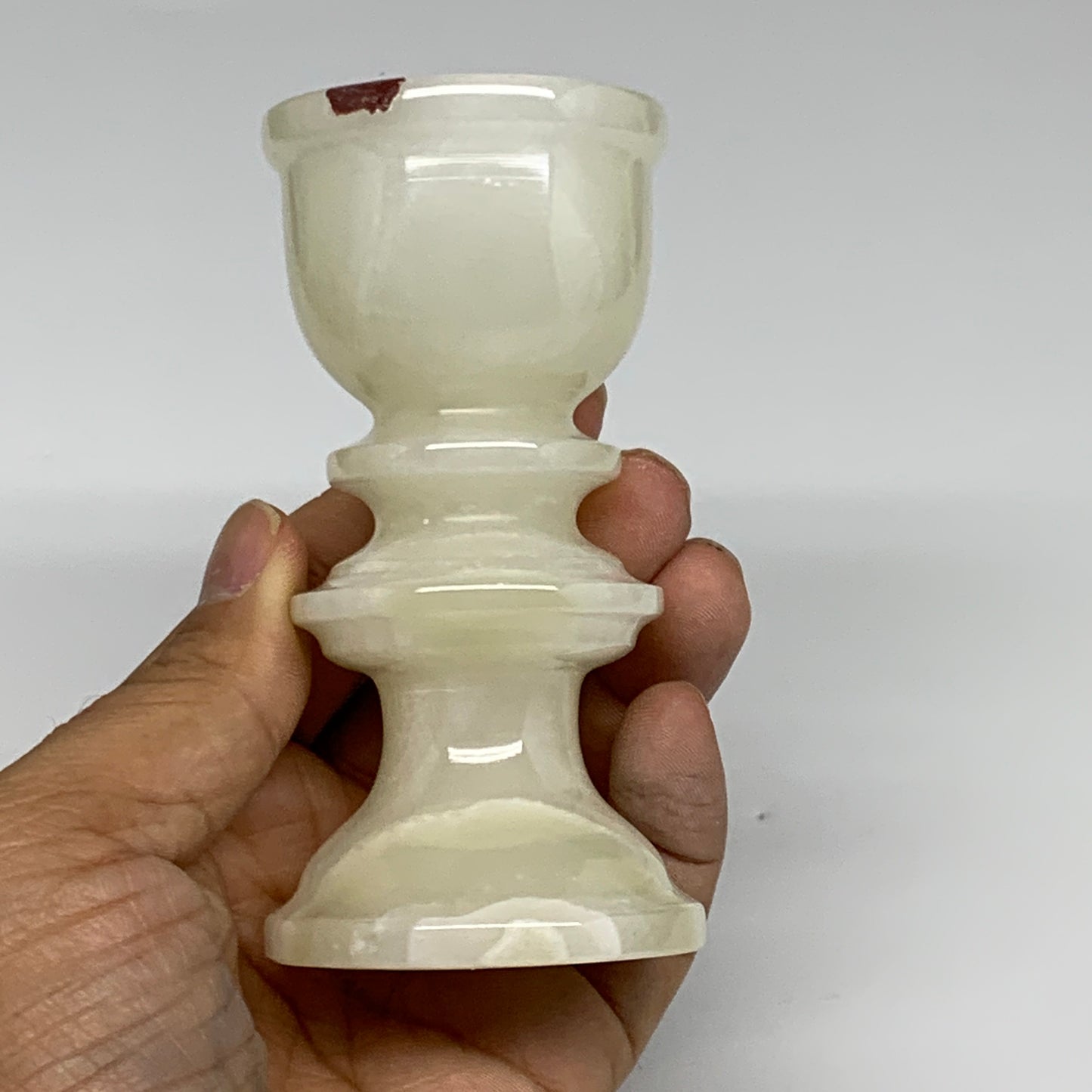 234g, 3.8"x1.9", Natural Green Onyx Candle Holder Gemstone Hand Carved, B32163