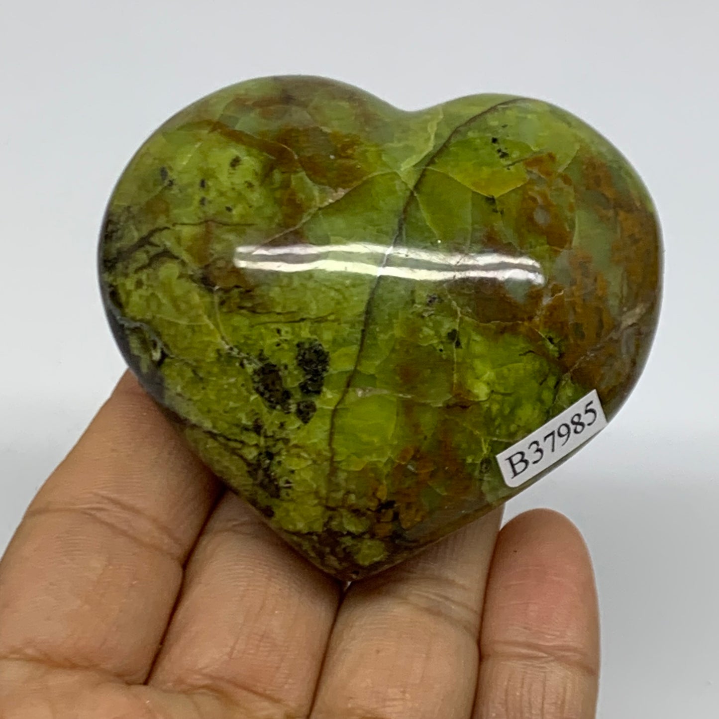 0.30 lbs, 2.4"x2.6"x1.3", Green Opal Heart Polished Gemstone Crystal, B37985