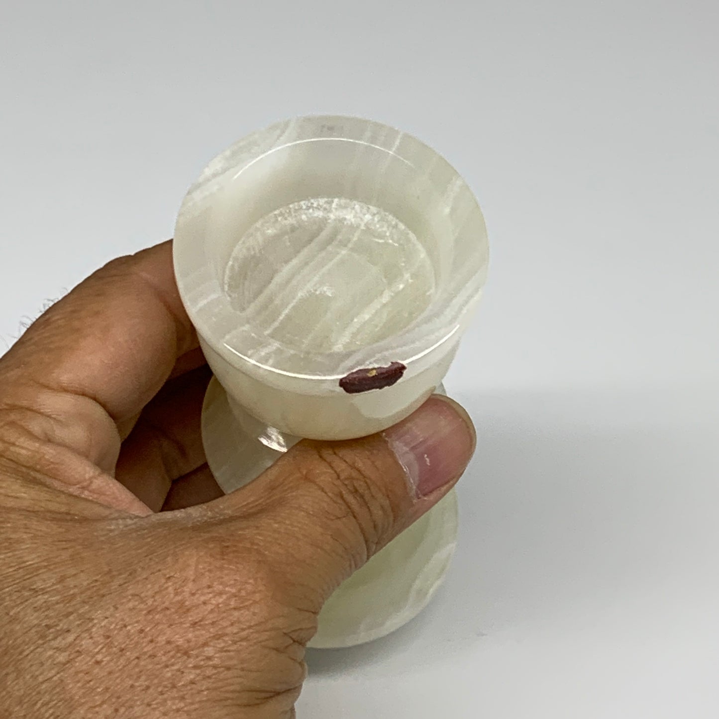 234g, 3.8"x1.9", Natural Green Onyx Candle Holder Gemstone Hand Carved, B32163