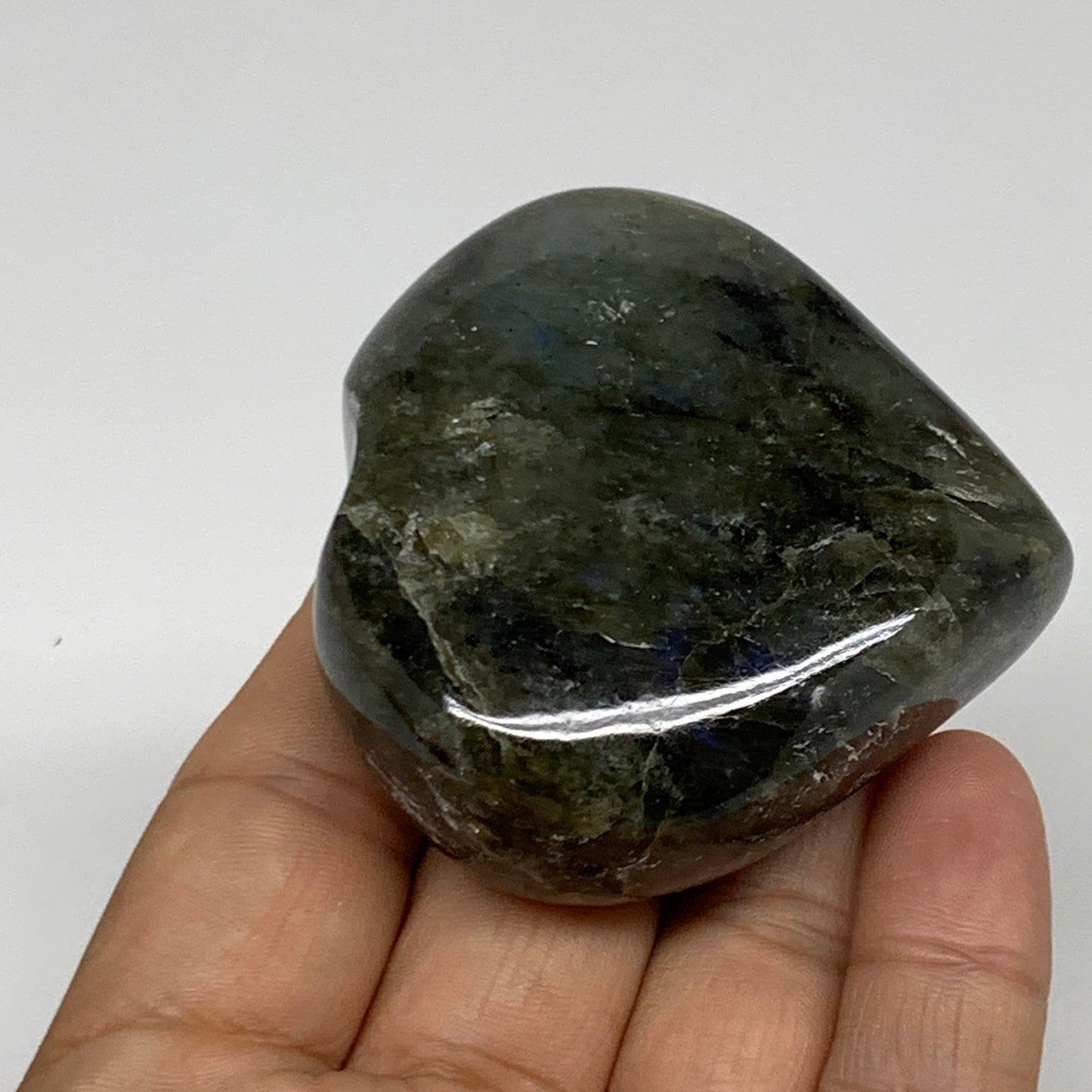 126.5g, 2.2"x2.3"x1", Natural Labradorite Heart Polished Crystal, B34940