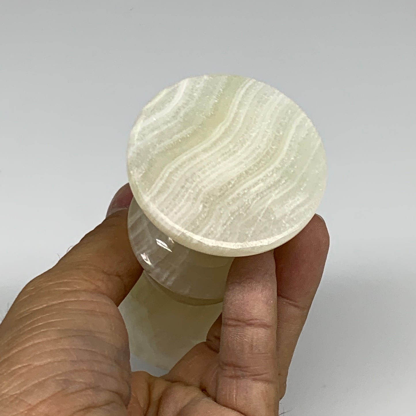 234g, 3.8"x1.9", Natural Green Onyx Candle Holder Gemstone Hand Carved, B32163