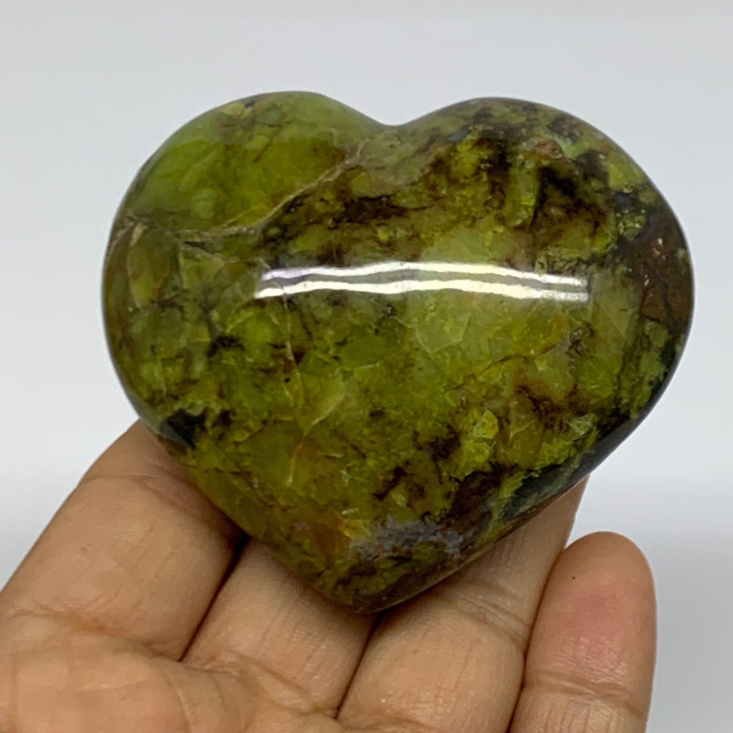 0.30 lbs, 2.4"x2.6"x1.3", Green Opal Heart Polished Gemstone Crystal, B37985