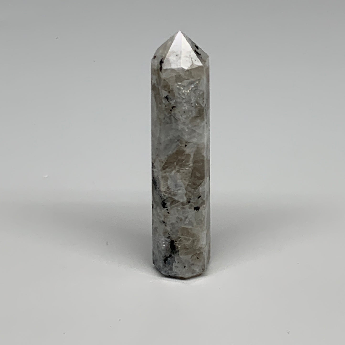 71.1g, 3.7"x0.8", Rainbow Moonstone Tower Obelisk Point Crystal @India, B29266