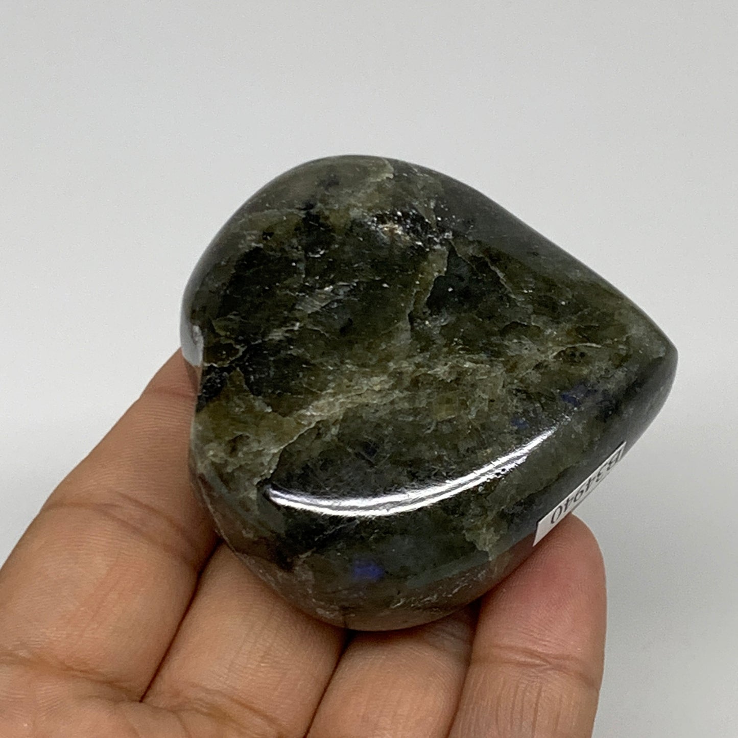 126.5g, 2.2"x2.3"x1", Natural Labradorite Heart Polished Crystal, B34940