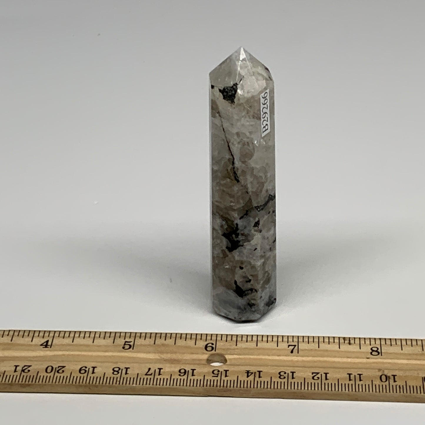 71.1g, 3.7"x0.8", Rainbow Moonstone Tower Obelisk Point Crystal @India, B29266