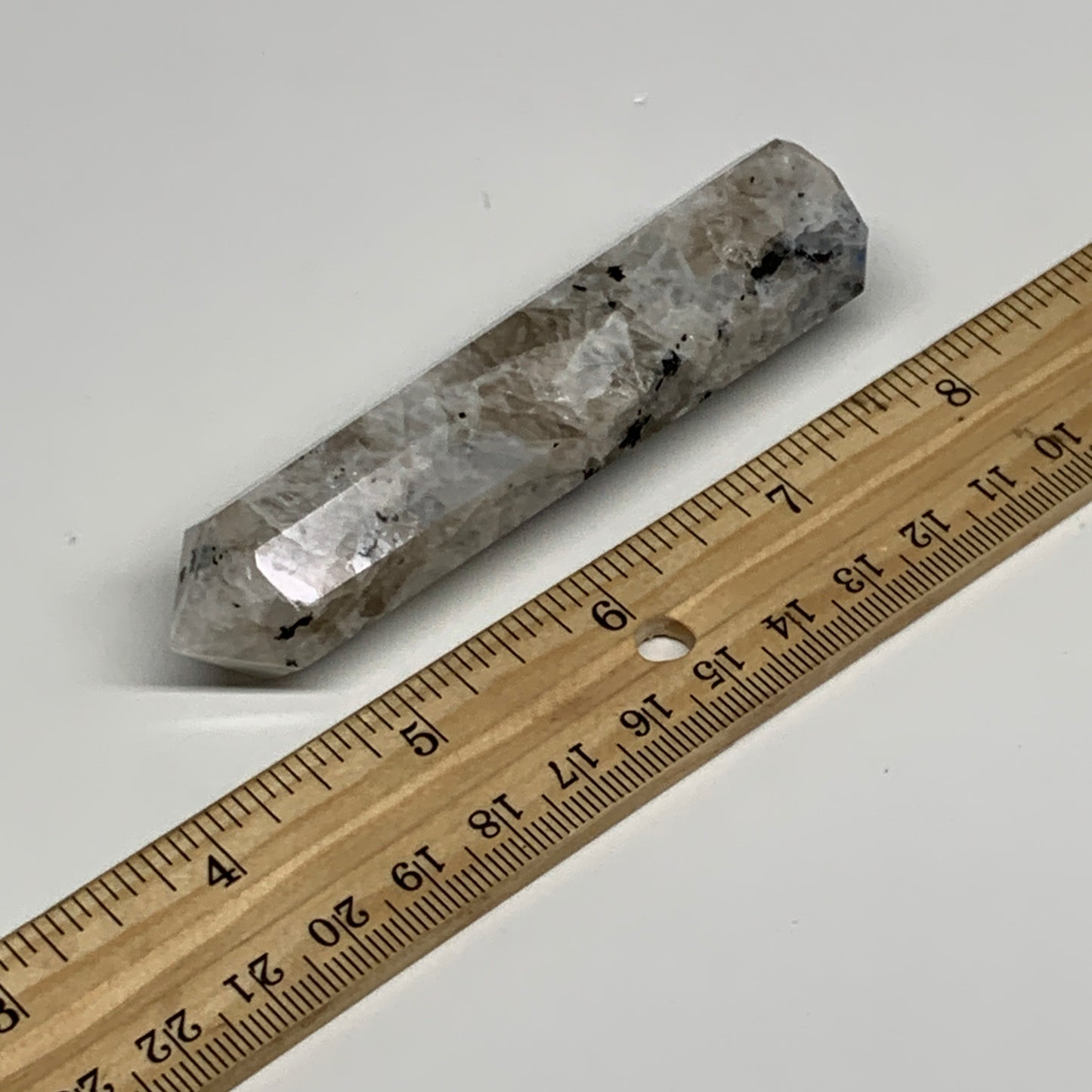 71.1g, 3.7"x0.8", Rainbow Moonstone Tower Obelisk Point Crystal @India, B29266