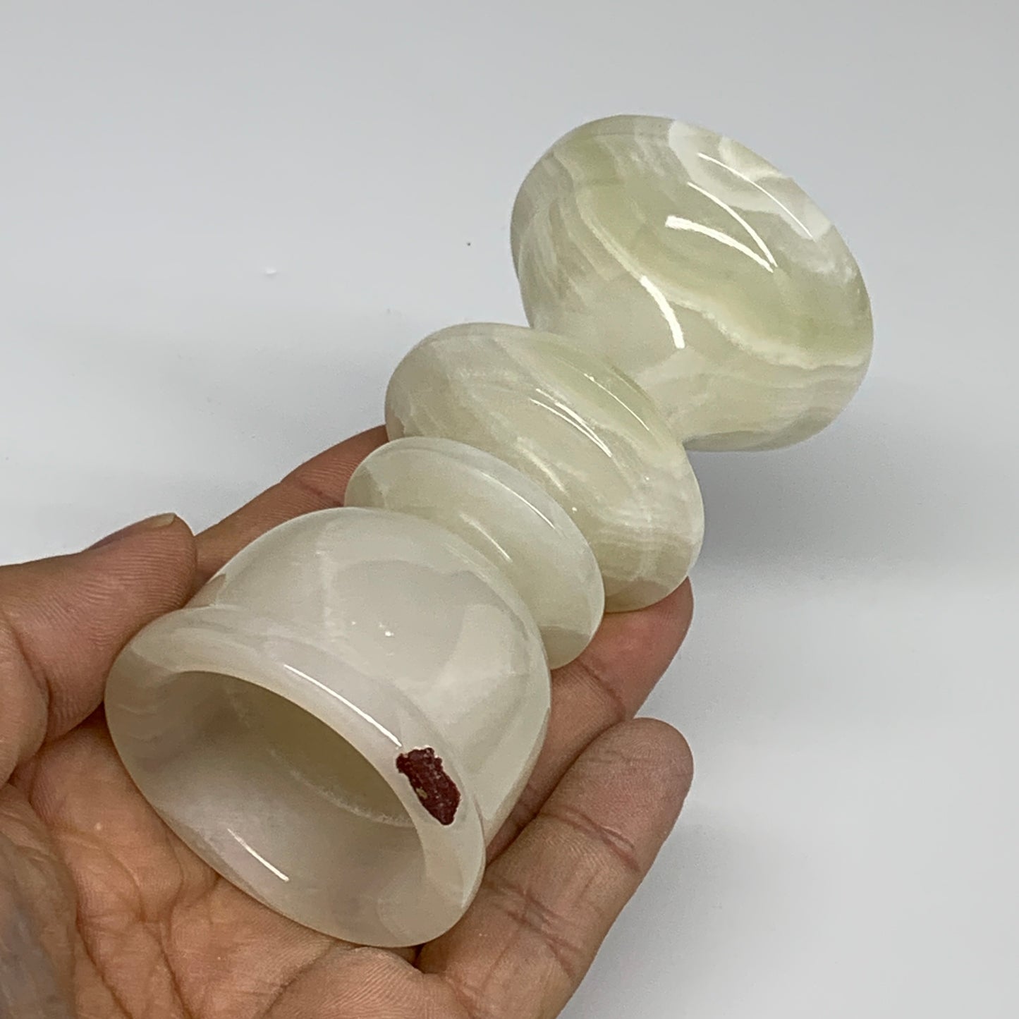 234g, 3.8"x1.9", Natural Green Onyx Candle Holder Gemstone Hand Carved, B32163