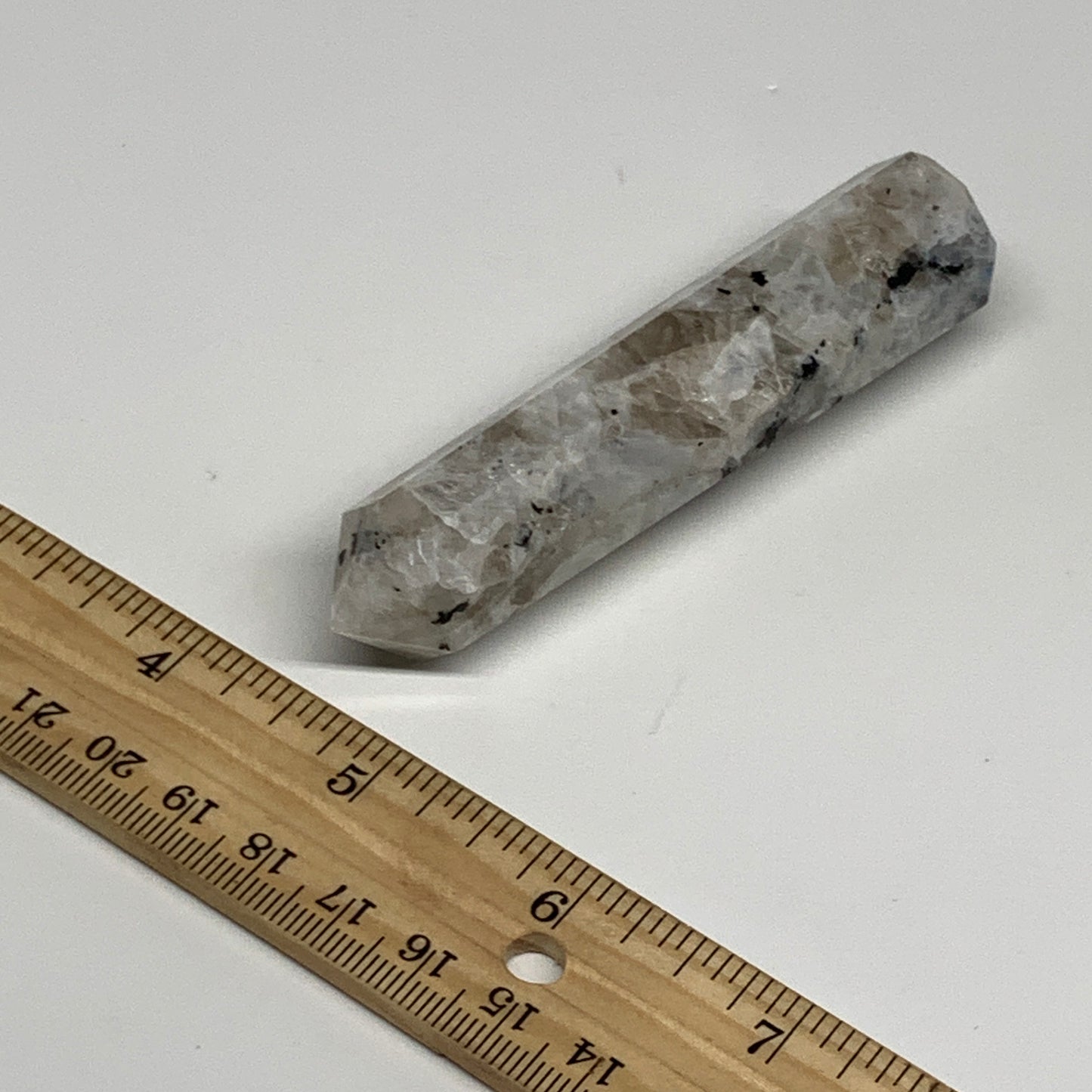 71.1g, 3.7"x0.8", Rainbow Moonstone Tower Obelisk Point Crystal @India, B29266