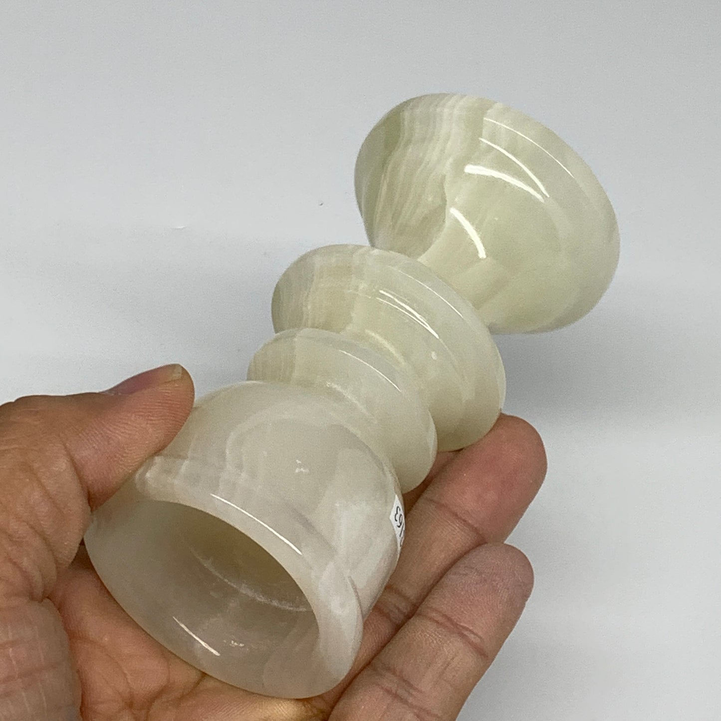 234g, 3.8"x1.9", Natural Green Onyx Candle Holder Gemstone Hand Carved, B32163