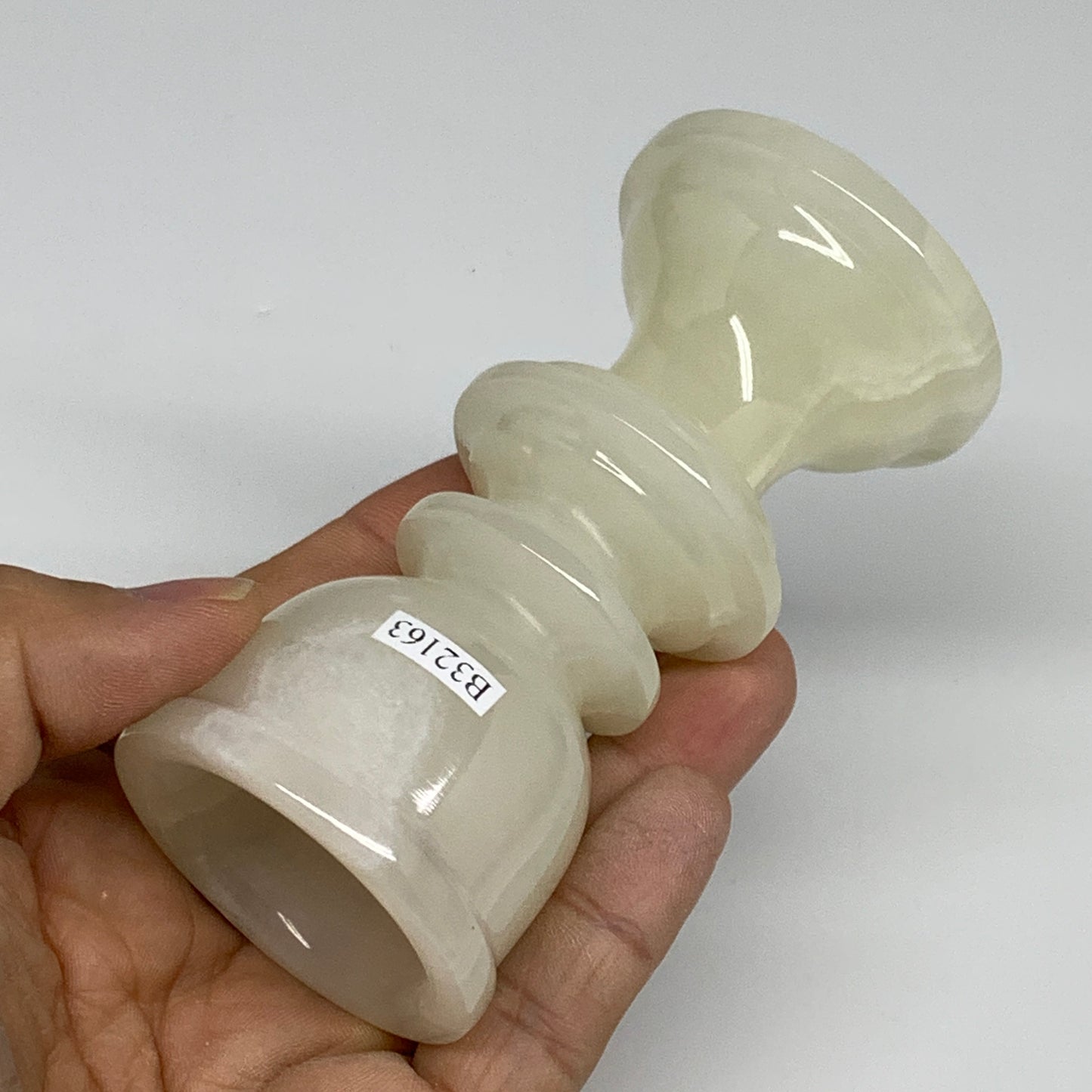 234g, 3.8"x1.9", Natural Green Onyx Candle Holder Gemstone Hand Carved, B32163