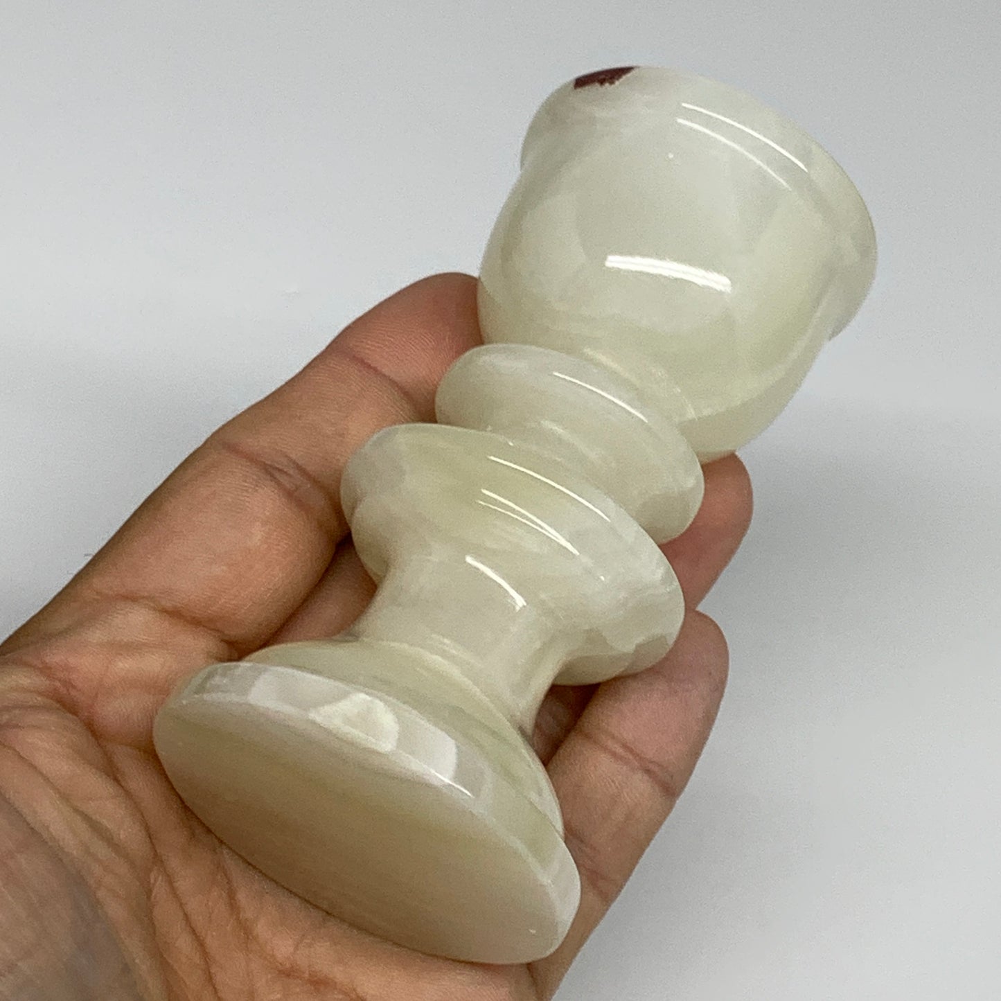 234g, 3.8"x1.9", Natural Green Onyx Candle Holder Gemstone Hand Carved, B32163