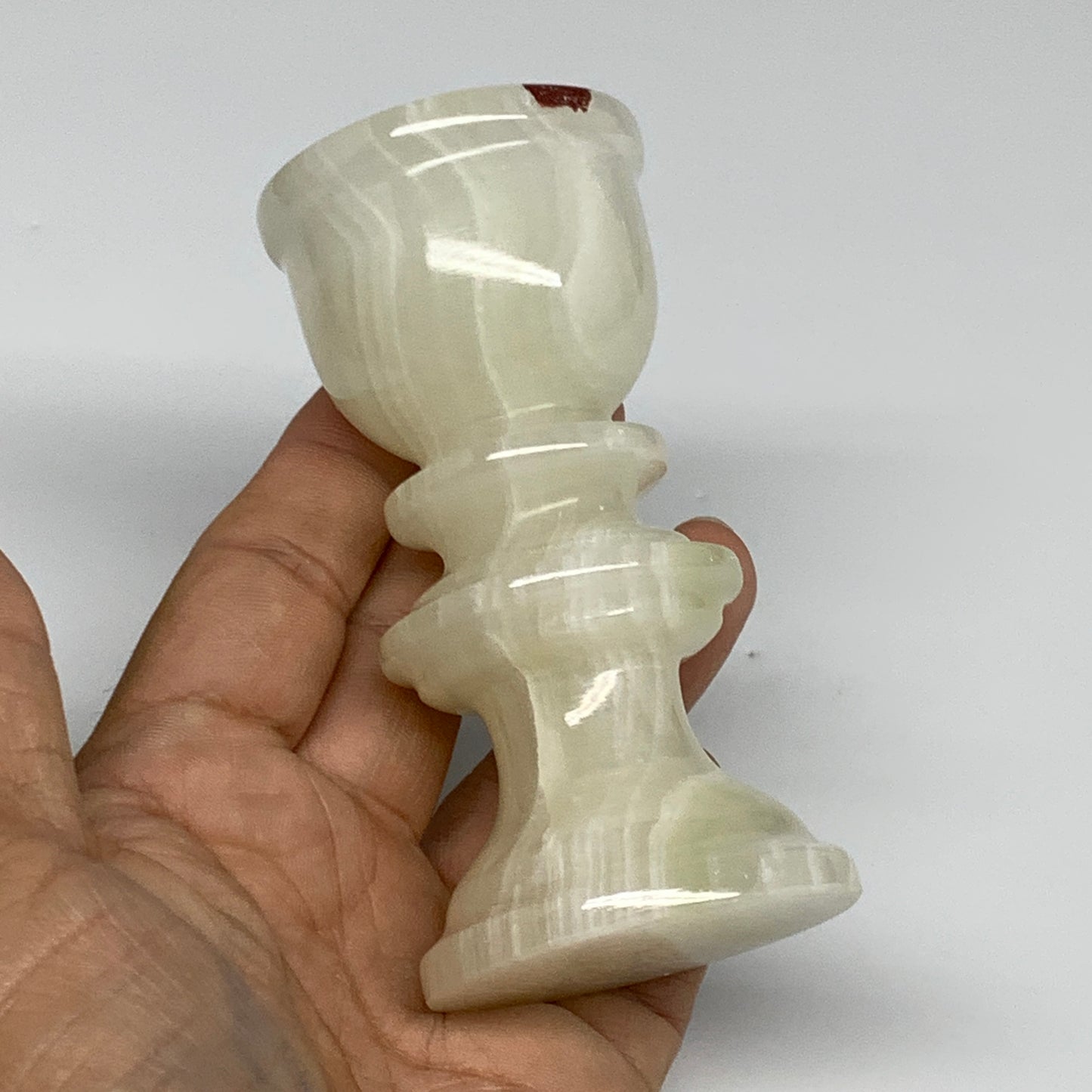 234g, 3.8"x1.9", Natural Green Onyx Candle Holder Gemstone Hand Carved, B32163