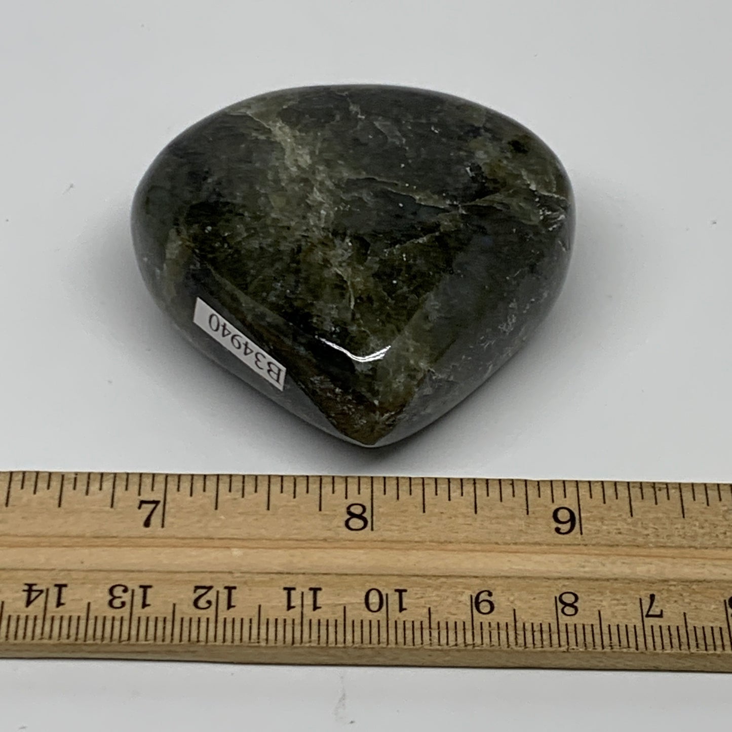 126.5g, 2.2"x2.3"x1", Natural Labradorite Heart Polished Crystal, B34940