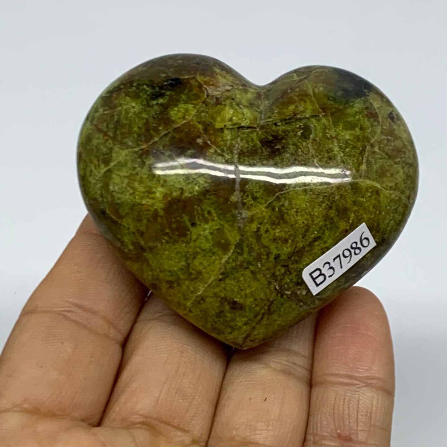 0.22 lbs, 2.1"x2.5"x1.1", Green Opal Heart Polished Gemstone Crystal, B37986