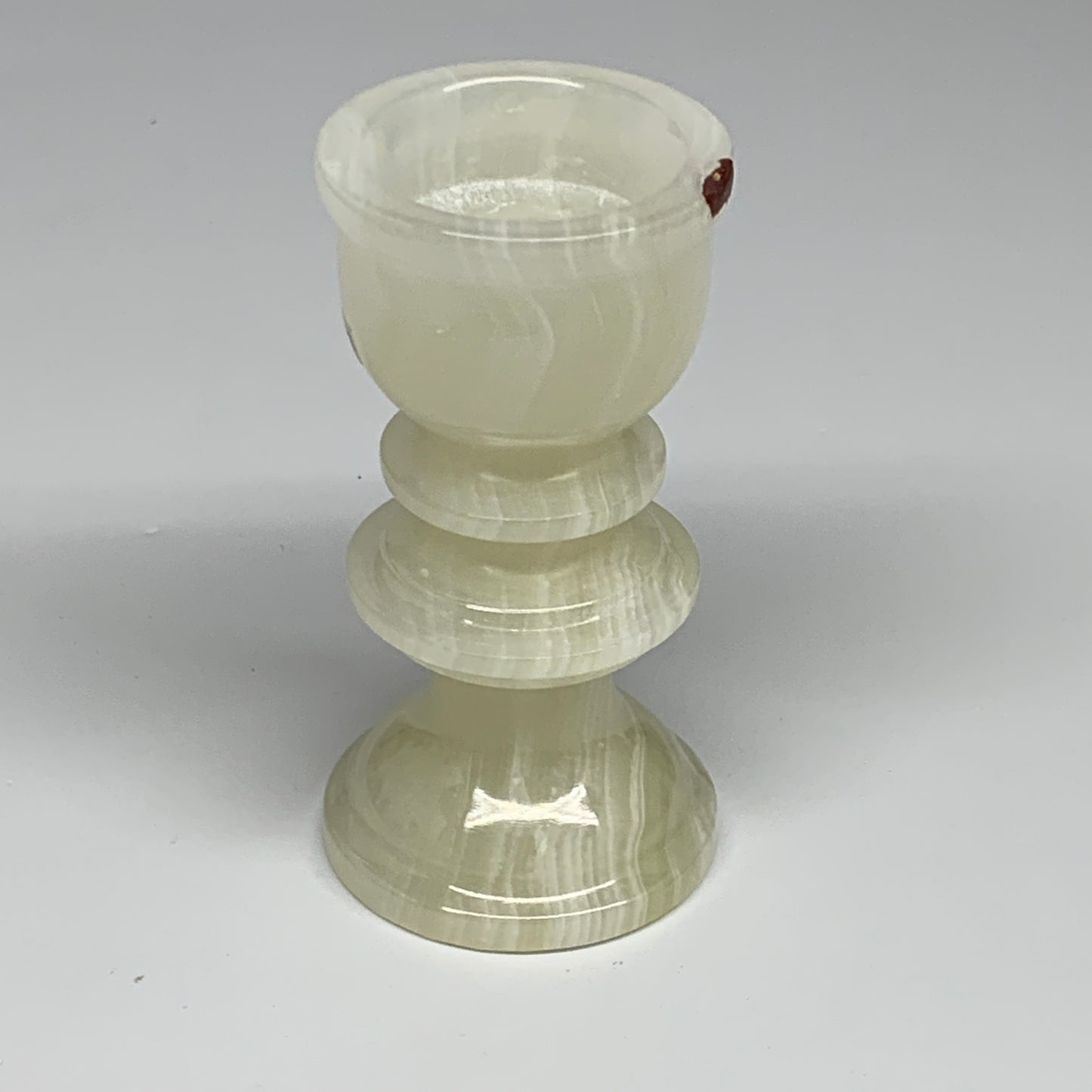 234g, 3.8"x1.9", Natural Green Onyx Candle Holder Gemstone Hand Carved, B32163