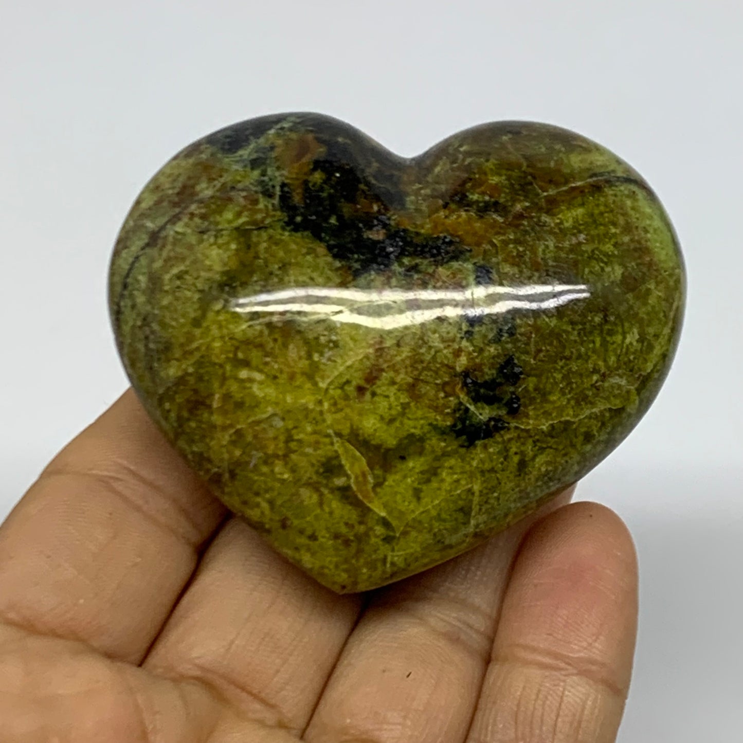 0.22 lbs, 2.1"x2.5"x1.1", Green Opal Heart Polished Gemstone Crystal, B37986