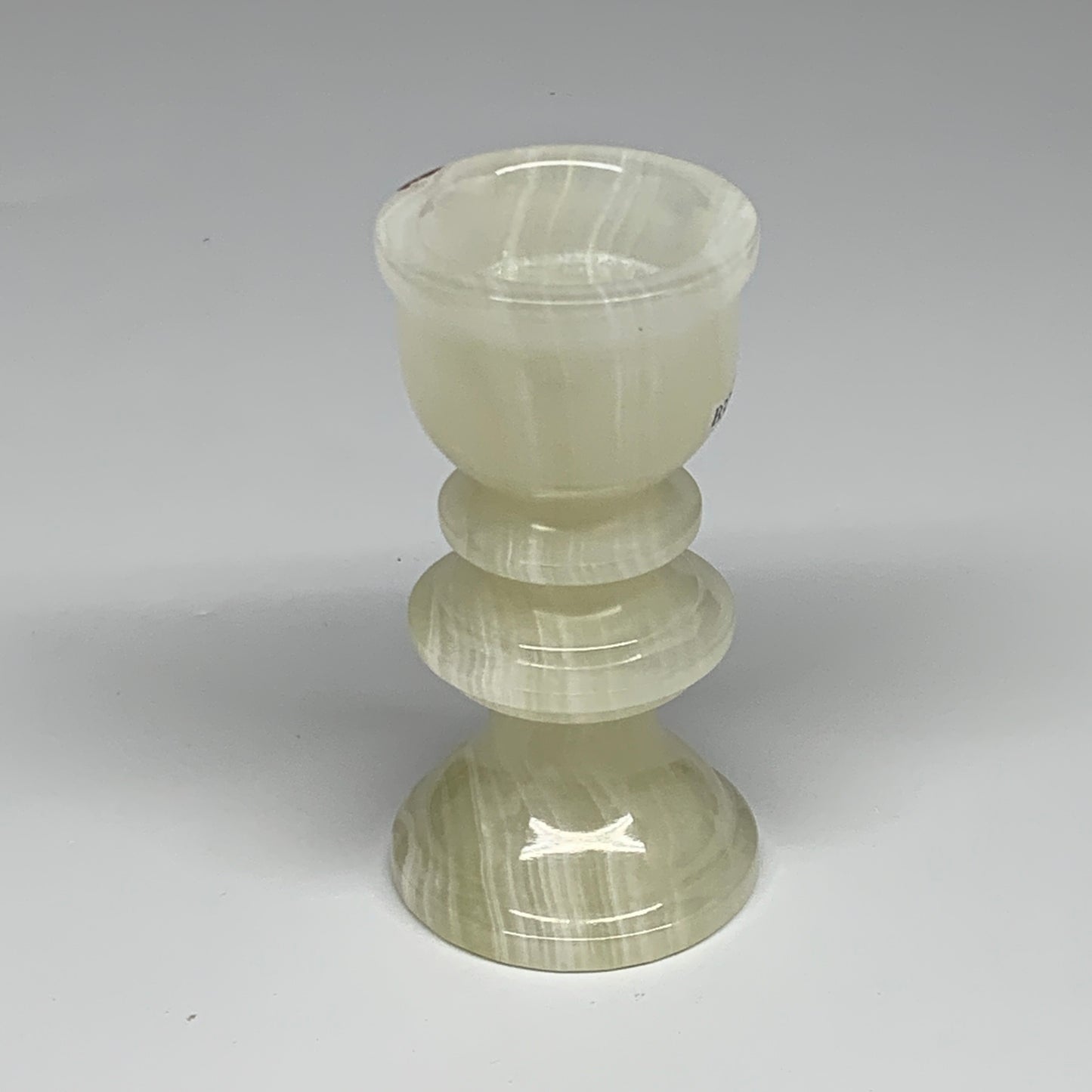 234g, 3.8"x1.9", Natural Green Onyx Candle Holder Gemstone Hand Carved, B32163